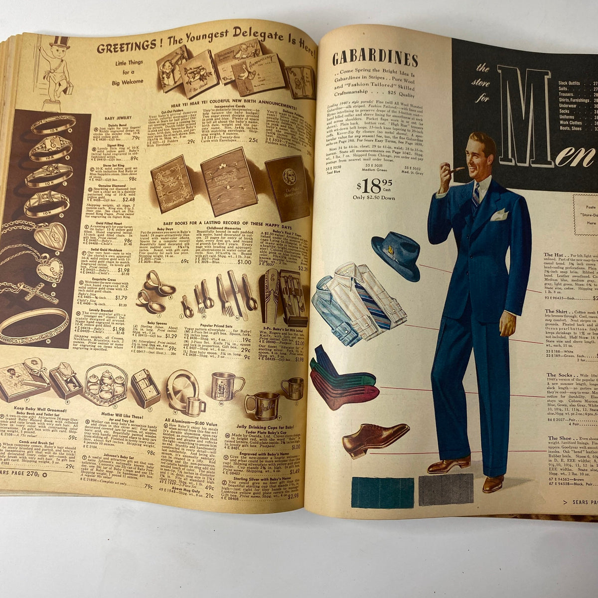 1940 Sears Spring and Summer Catalog showcasing men's fashion including suits and accessories.