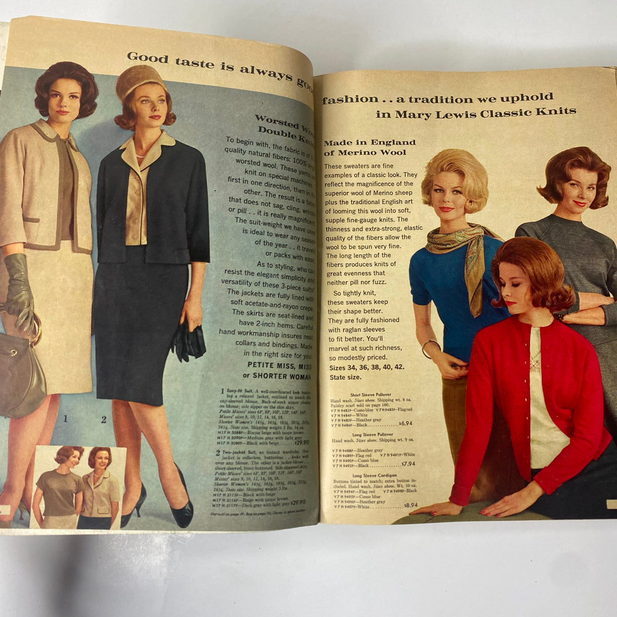 Interior page of the 1962 Sears Fall and Winter Catalog featuring fashionable women’s outfits, illustrating classic 1960s styles and trends.