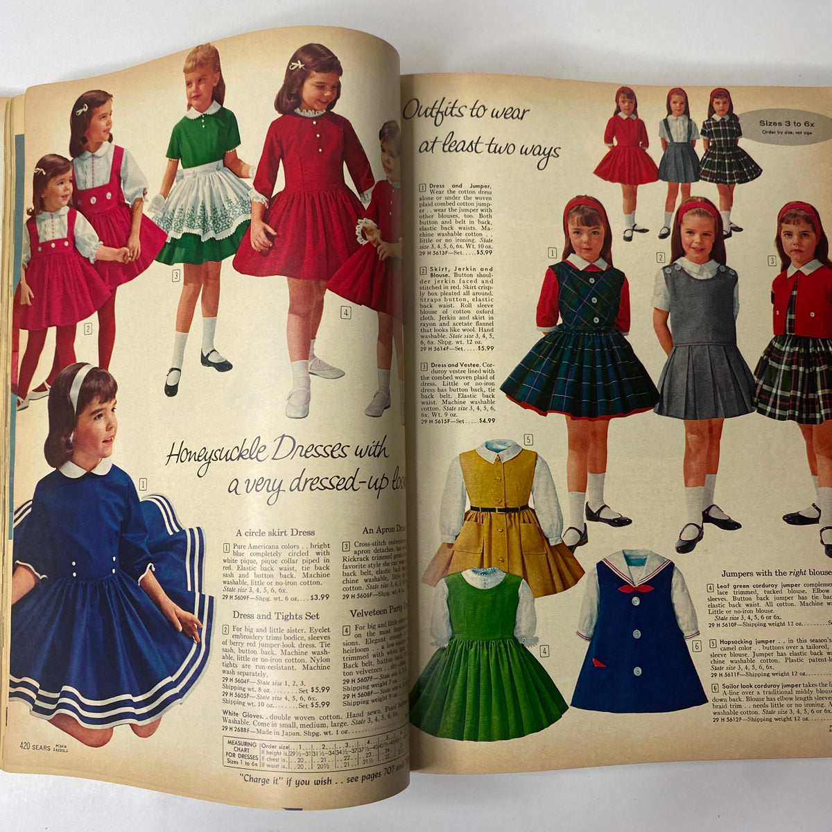 1962 Sears Fall and Winter Catalog presenting adorable children's dresses in various designs, showcasing classic styles and vibrant colors for young girls.