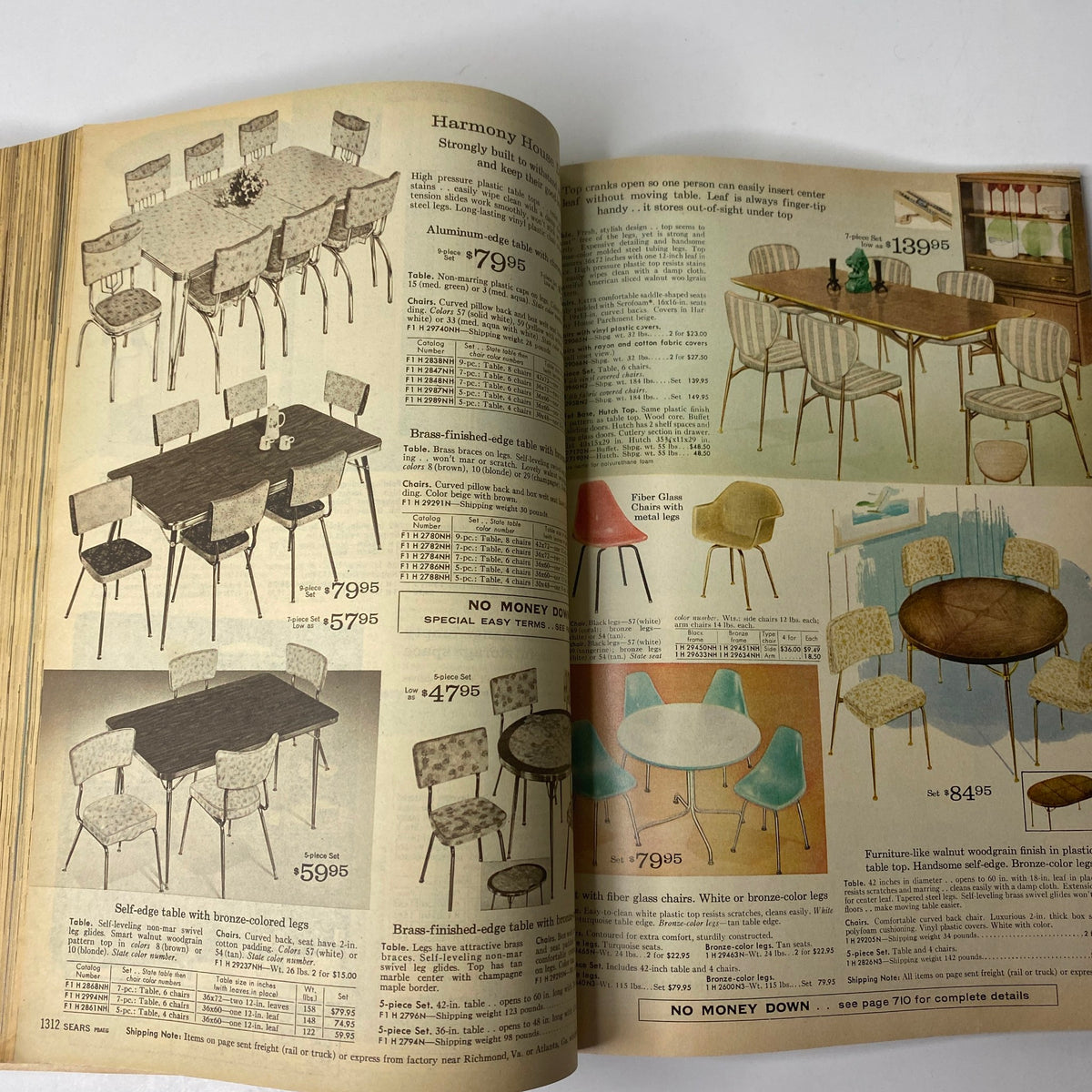 1962 Sears Fall and Winter Catalog page featuring dining tables and chairs with prices, illustrating the popular home décor styles of the early 1960s.