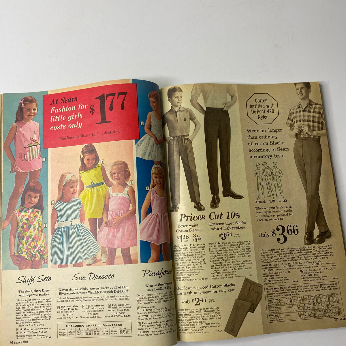 1963 Sears Summer-Right Catalog showcasing children's summer fashion with colorful dresses and slacks at low prices, perfect for the little ones.