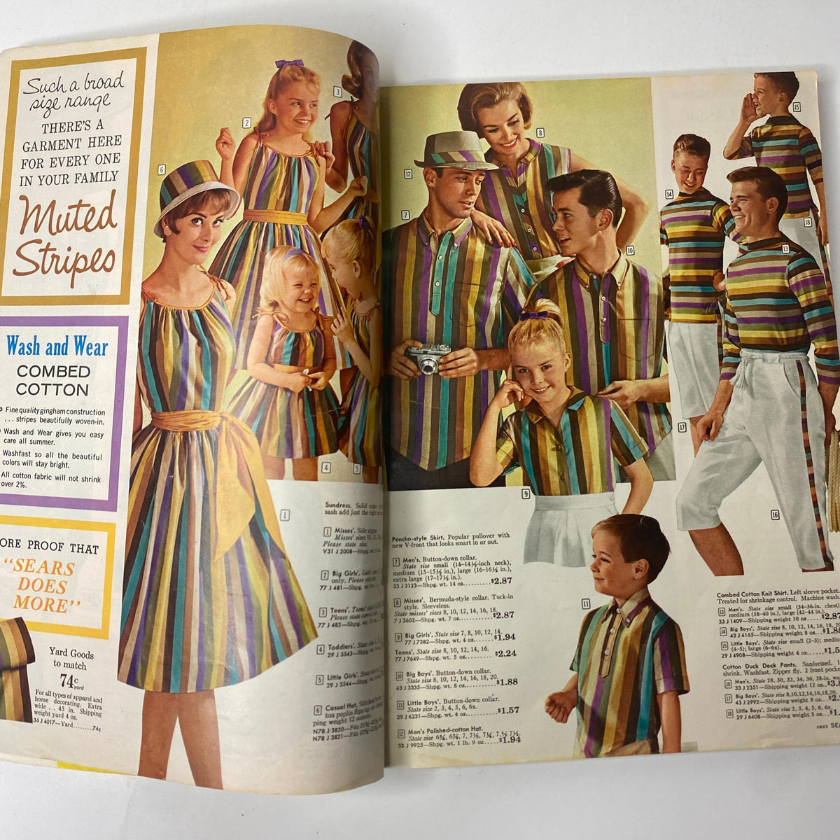 Another interior page from the 1961 Sears Summer Book Catalog showcasing a family collection of muted striped clothing styles, emphasizing casual summer wear and the nostalgic appeal of mid-century fashion.