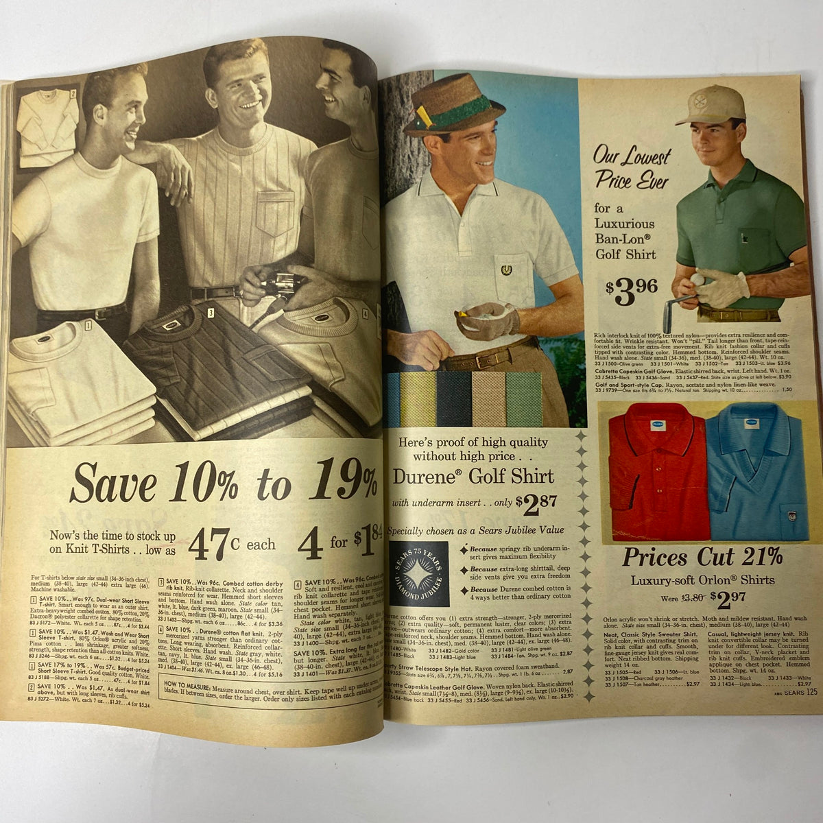 1961 Sears Summer Book Catalog illustrating casual men's t-shirts and golf shirts, perfect for summer leisure, showcasing pricing and product details.