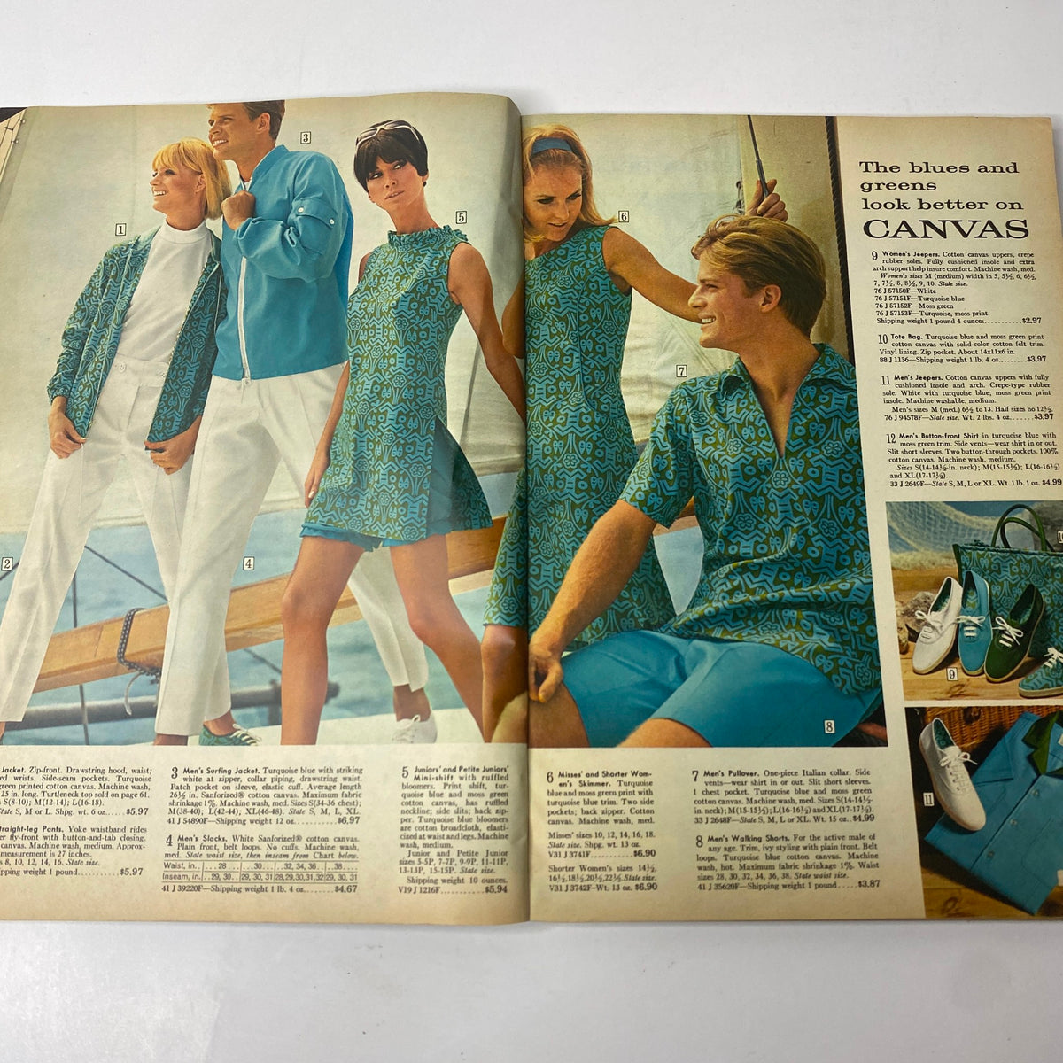 1967 Sears Summer Catalog Way showcasing stylish 1960s summer fashion with individuals wearing vibrant clothing including a turquoise patterned dress and matching outfits.