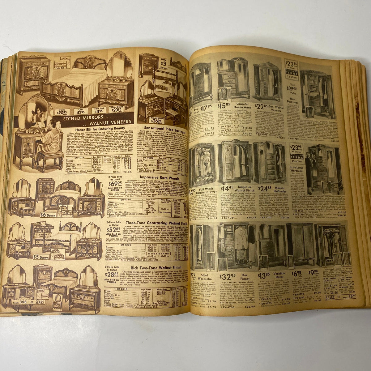 1937 Sears, Roebuck and Co. Boston Spring and Summer Catalog presenting furniture listings with detailed images and pricing for various home pieces.