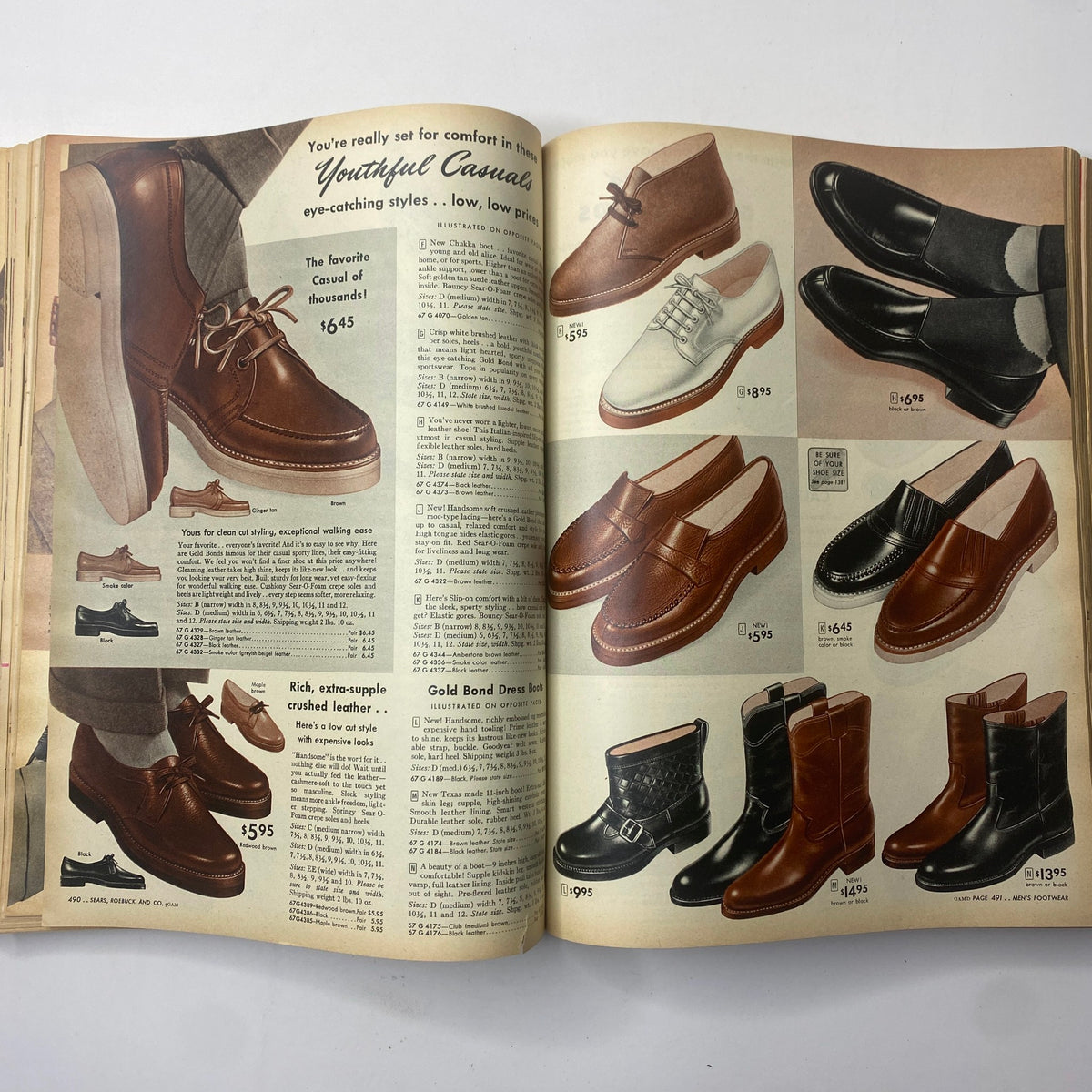 Page from the 1956 Sears Roebuck and Co. Fall and Winter Catalog featuring a selection of stylish men's and women's shoes with detailed pricing.