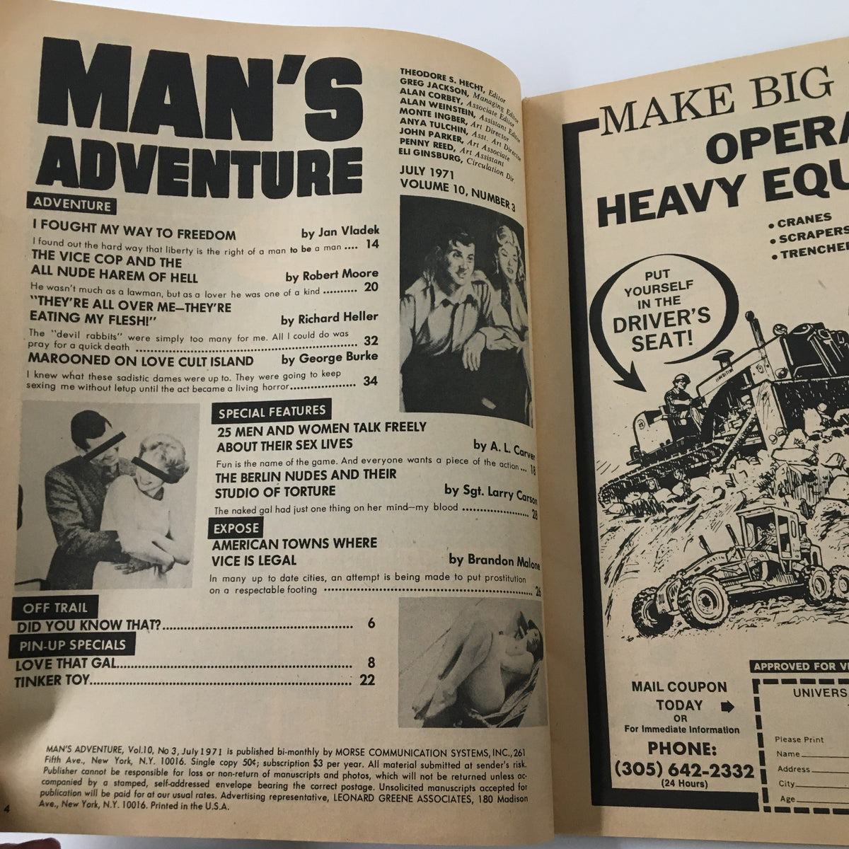 Vintage Man's Adventure Magazine July 1971 Marooned on Love Cult Island No Label