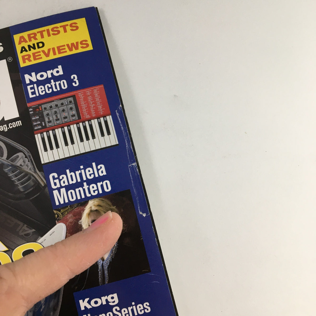 Close-up view of Keyboard Magazine April 2009 showcasing Gabriela Montero and Nord Electro 3 advertisement on the cover.