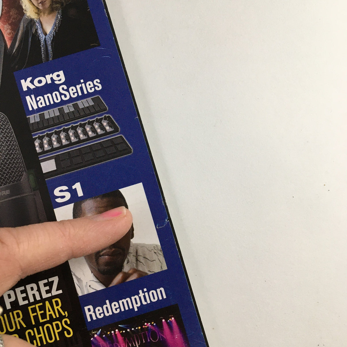 Detailed view of Keyboard Magazine April 2009 highlighting Korg Nano Series and S1, with additional features listed on the cover.