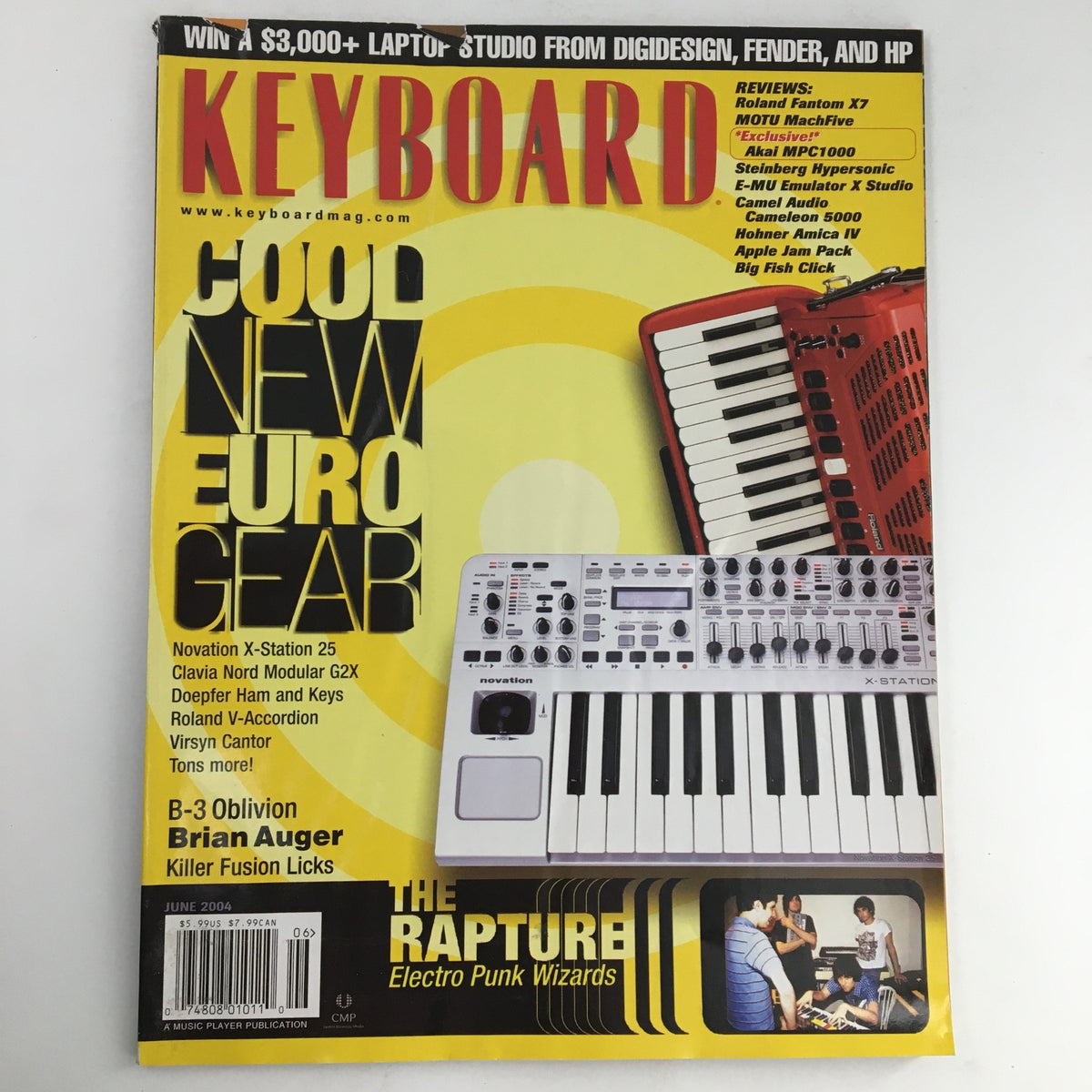 Keyboard Magazine June 2004 cover featuring B-3 Oblivion, Brian Auger & The Rupture, highlighting Cool New Euro Gear and reviews of music equipment.