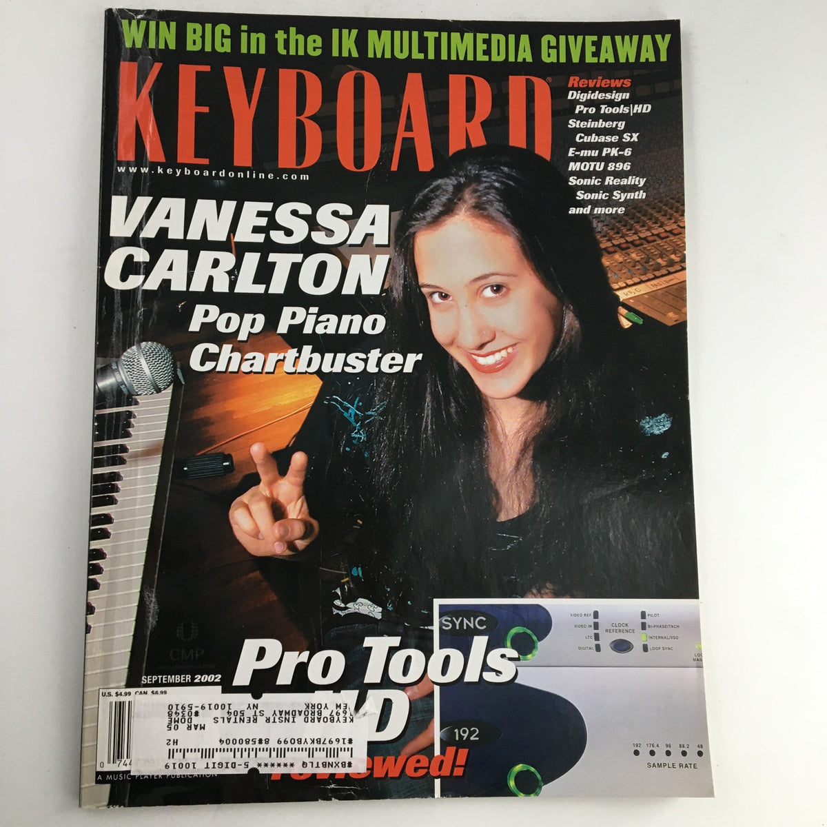 Keyboard Magazine September 2002 featuring Vanessa Carlton on the cover, showcasing a Pop Piano Chartbuster feature, highlighting the intersection of pop music and piano performance.