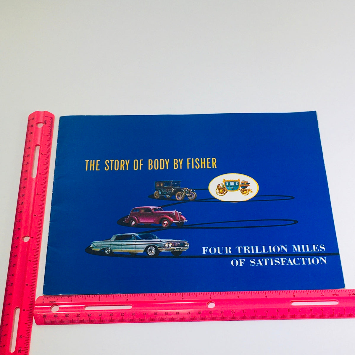 1961 Fisher Body of Chevrolet Pontiac Oldsmobile Buick Car Auto Brochure Catalog cover featuring the title 'The Story of Body by Fisher' with colorful illustrations of classic cars on a blue background.