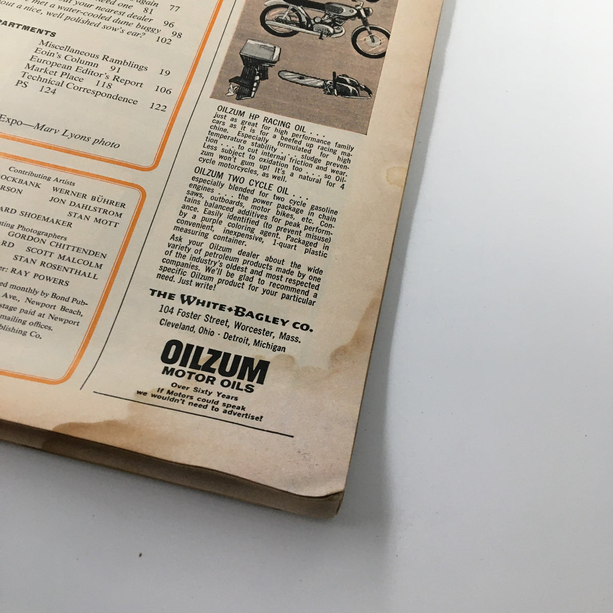 Close-up of an advertisement page from VTG Road & Track Magazine September 1968, showcasing OILZUM motor oils and related products.