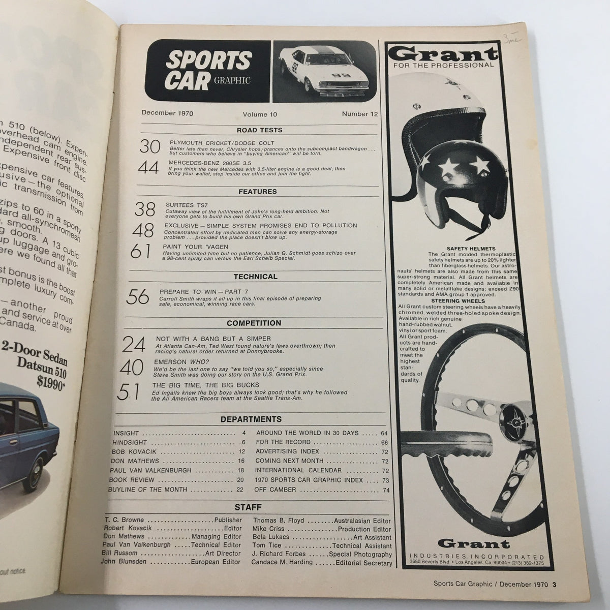 Vintage Sports Car Graphic Magazine December 1970 The Crickets is Coming No Label