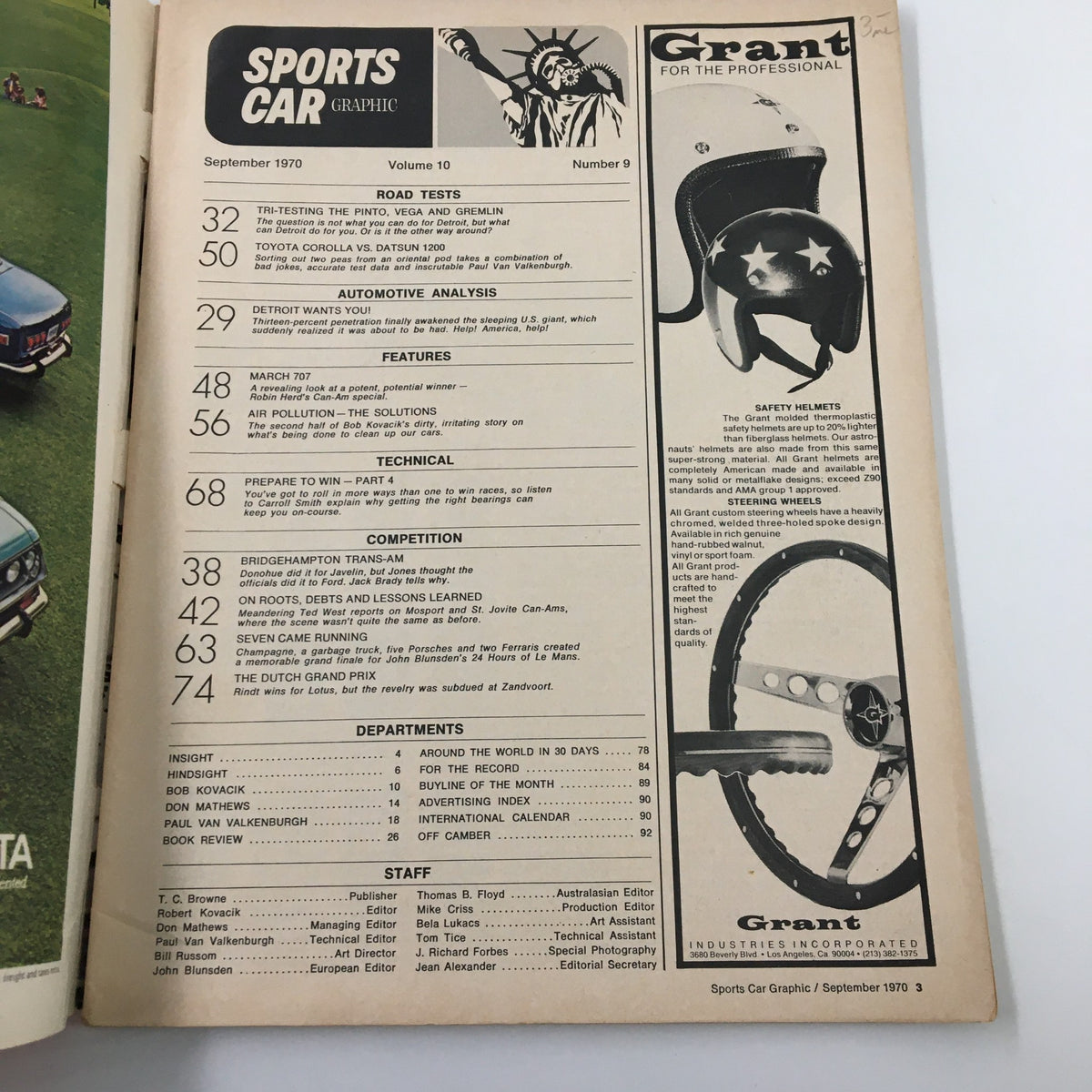 Vintage Sports Car Graphic Magazine September 1970 Ford Pinto & Chevy Vega of 1971