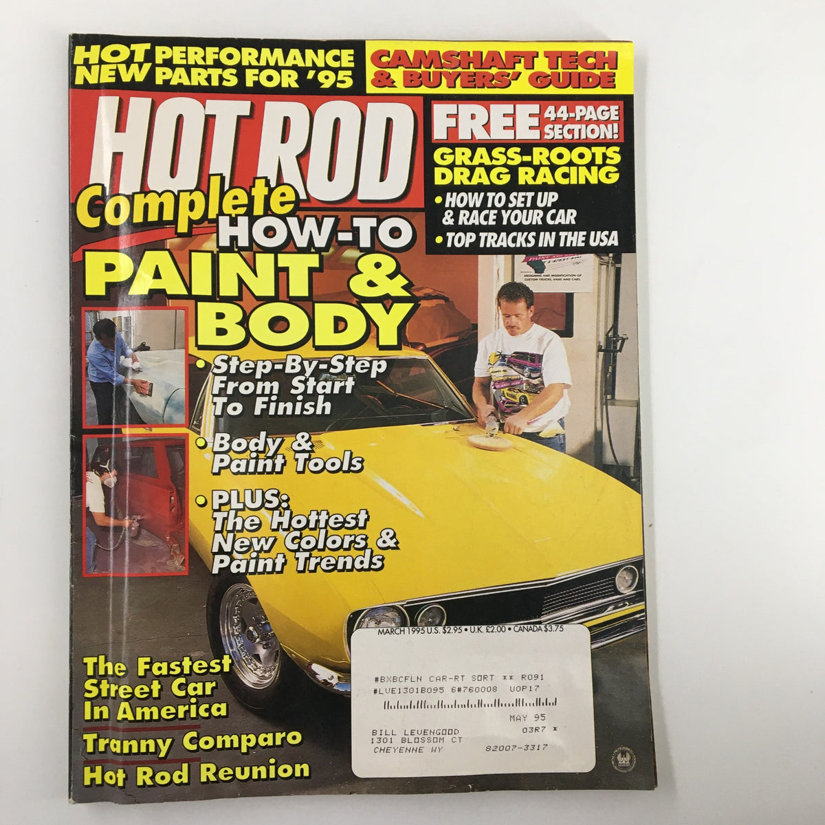 Cover of Hot Rod Magazine March 1995 featuring the article 'How To Paint & Body', showcasing step-by-step painting techniques and tools for automotive enthusiasts.