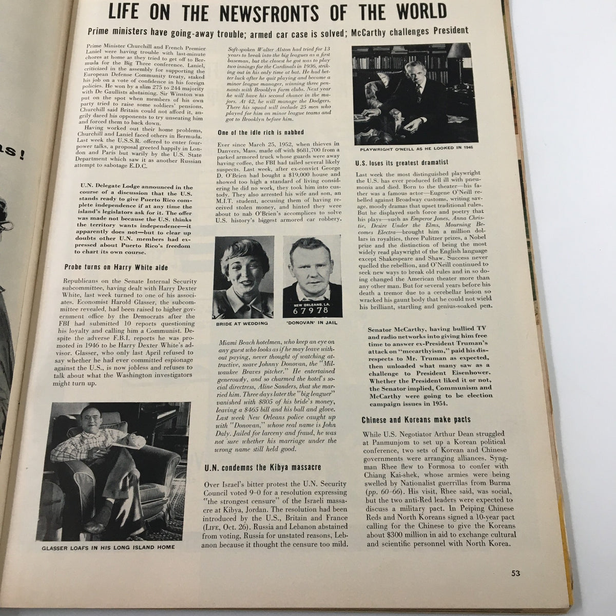 Page from VTG Life Magazine December 7 1953 reporting current news events, featuring political and cultural commentary from the 1950s.