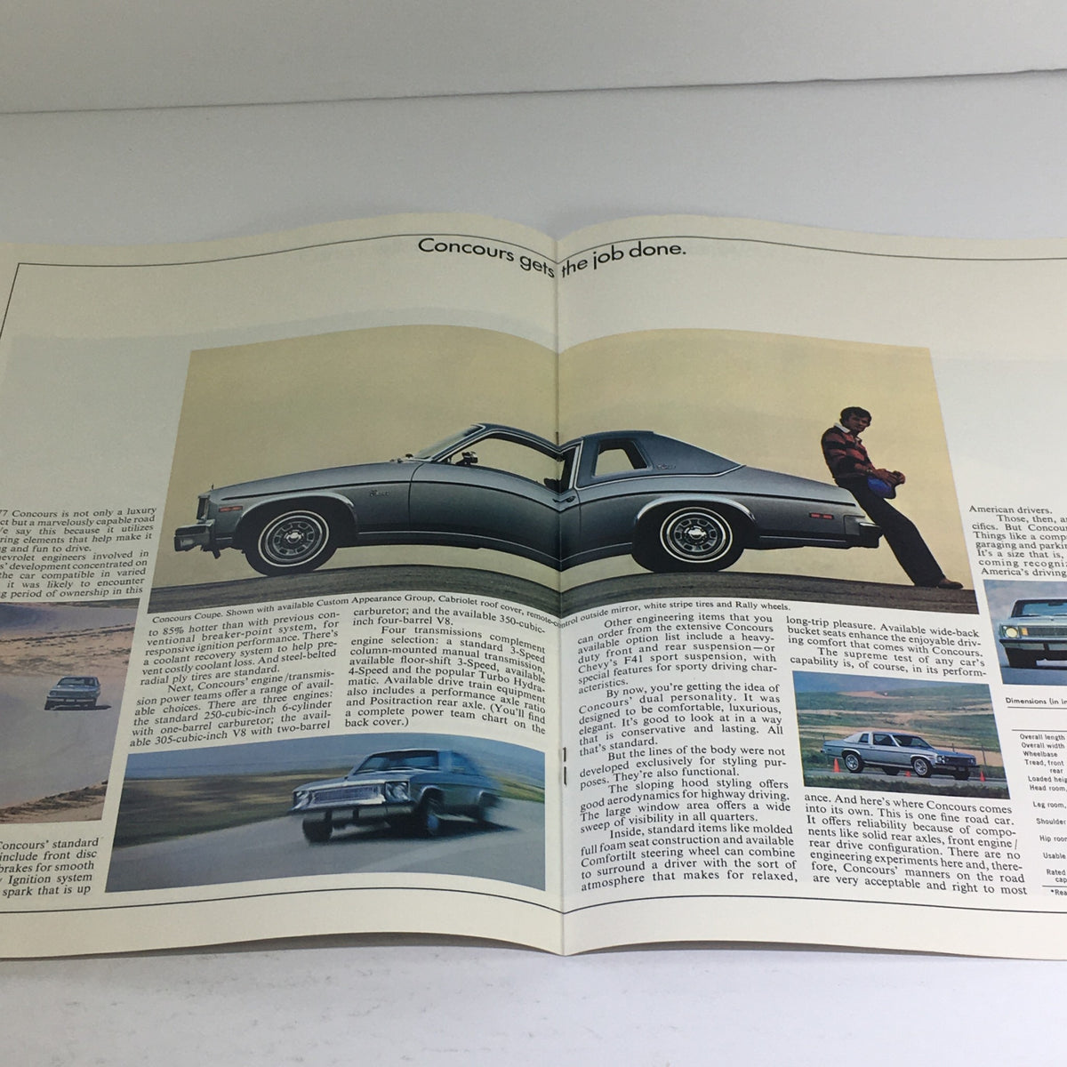Inside view of the 1977 Concours by Chevrolet Specifications Dealership Car Auto Brochure Catalog showcasing car features and options.