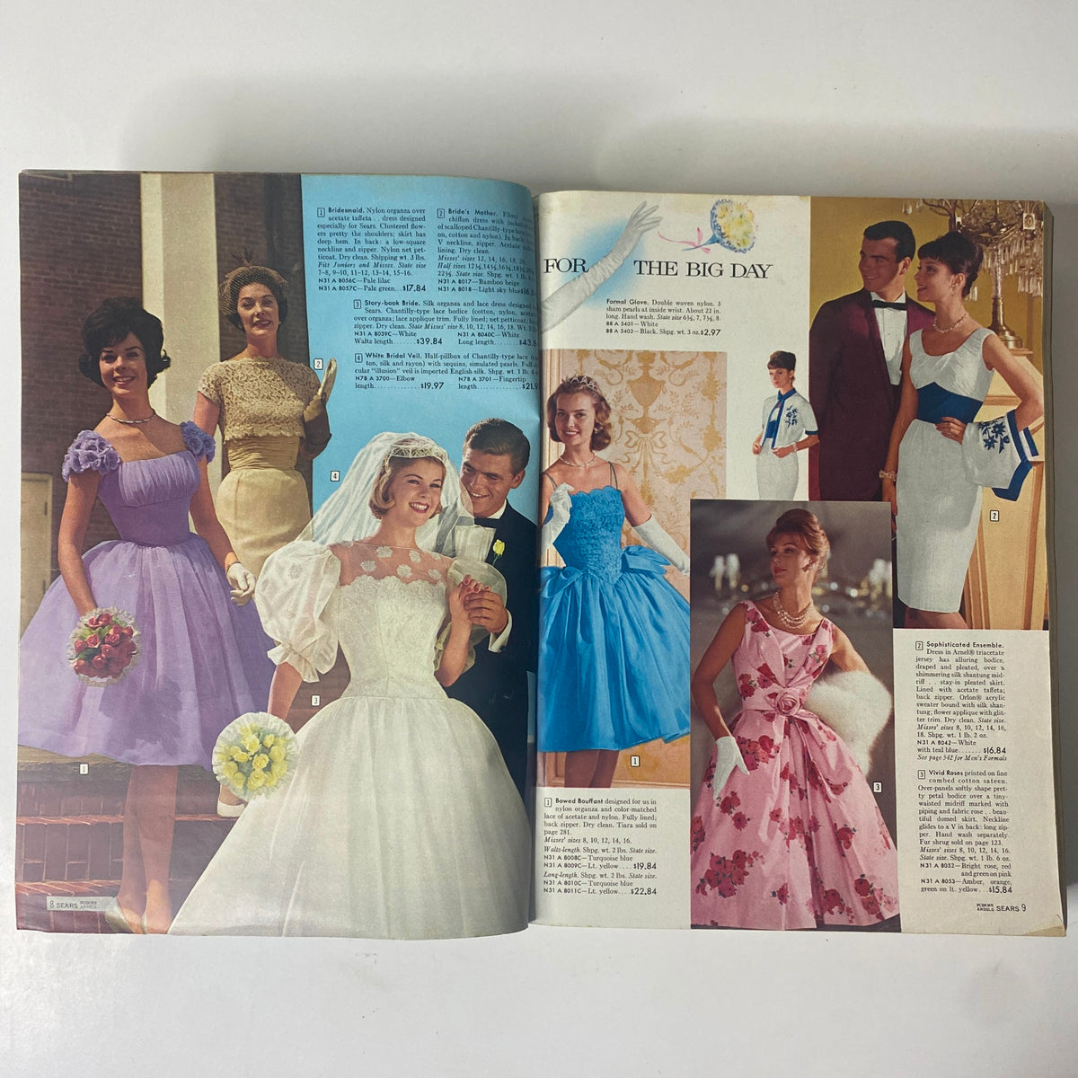 Interior page of the 1961 Sears Roebuck and Co. Spring and Summer Catalog displaying formal dresses for special occasions, exemplifying mid-century fashion styles.