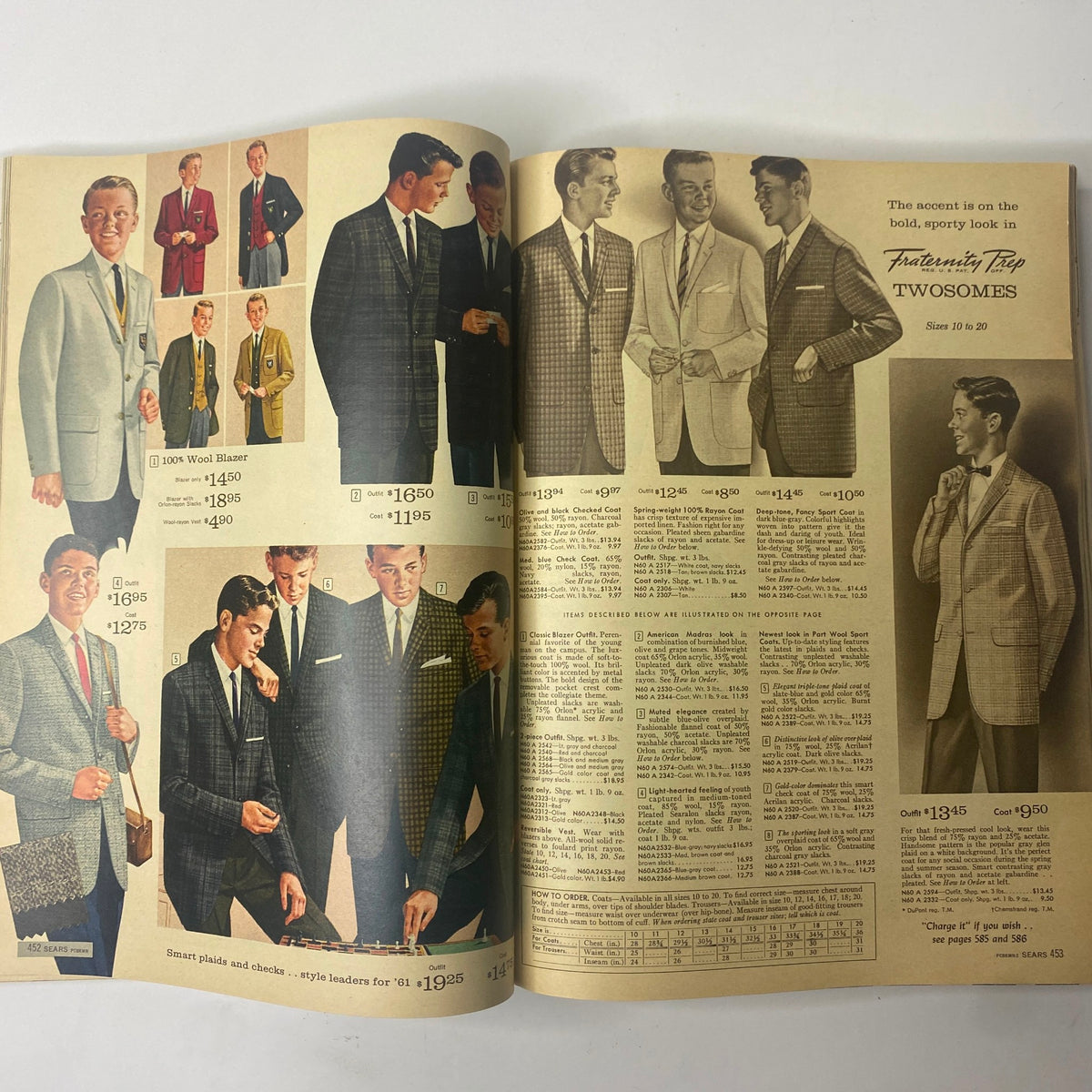 1961 Sears Roebuck and Co. Spring and Summer Catalog displaying men's sporty suits and casual wear, featuring models in sharp blazers and matching outfits ideal for young gentlemen.