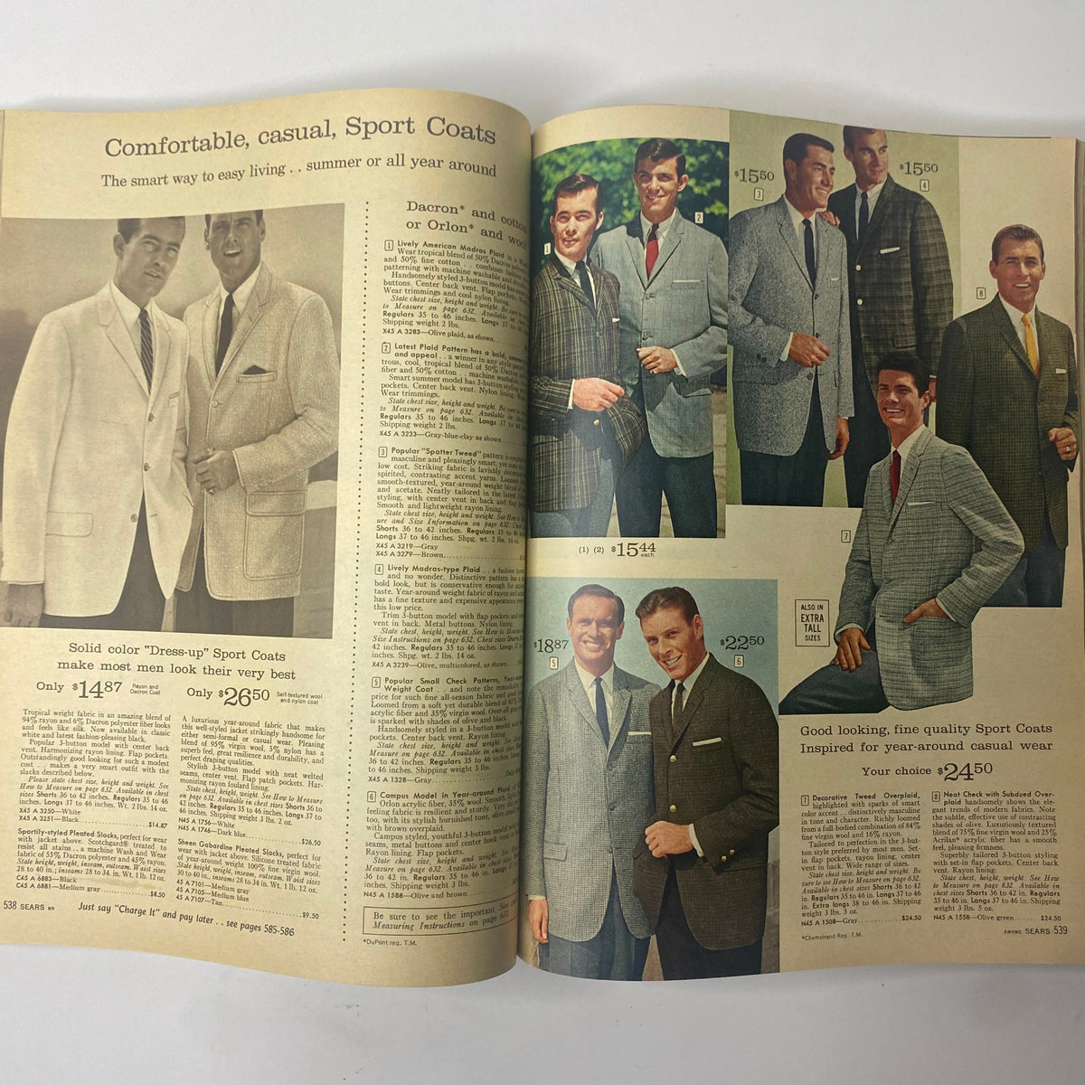 1961 Sears Roebuck and Co. Spring and Summer Catalog showcasing men's sport coats in various styles, highlighting the classic and vibrant looks suitable for year-round wear.