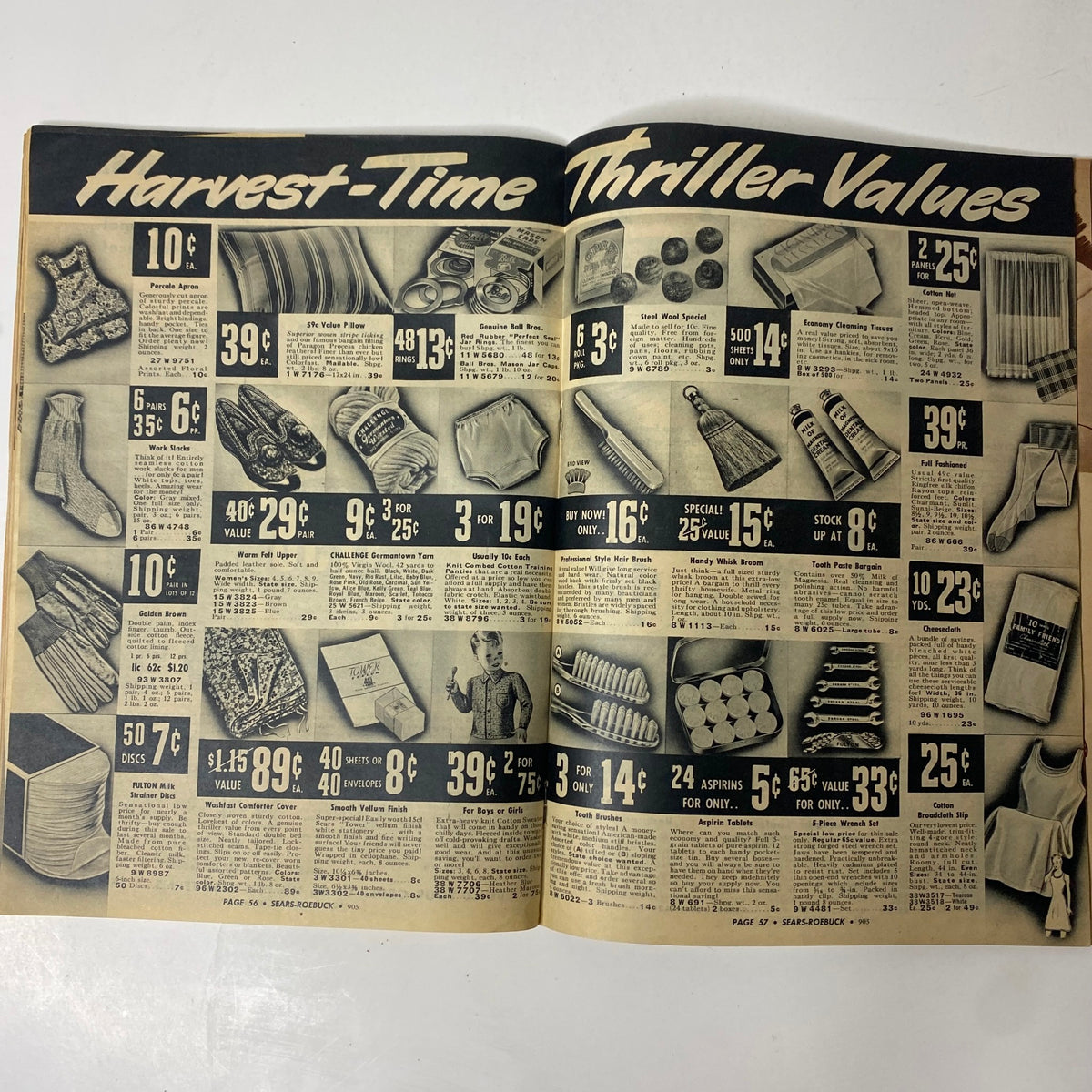 1940 Sears Roebuck and Co. Back-To-School & Harvest Time Festival Catalog - Pages showcasing harvest-time essentials with prices on household items and clothing.