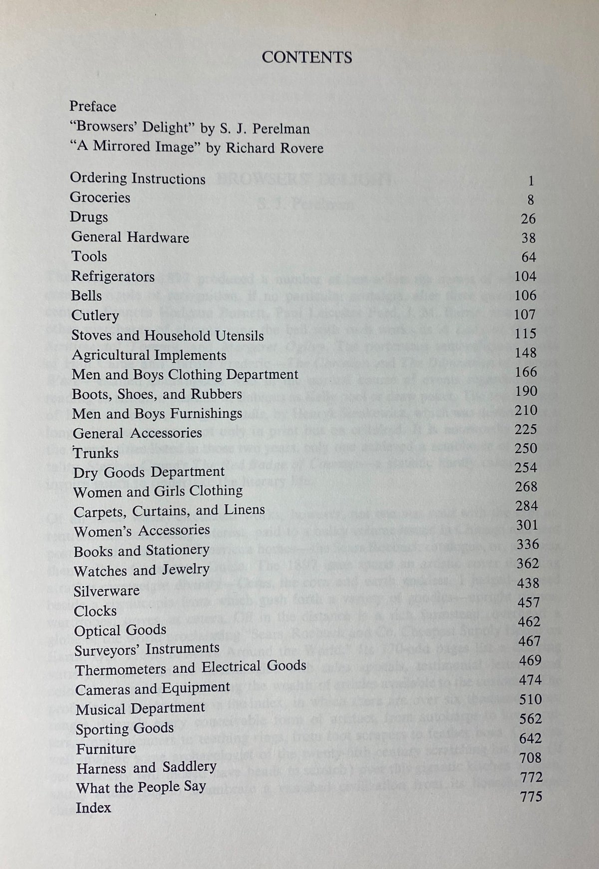 Table of contents page from the 1897 Sears Roebuck Consumers Guide Catalog outlining various sections and topics available.