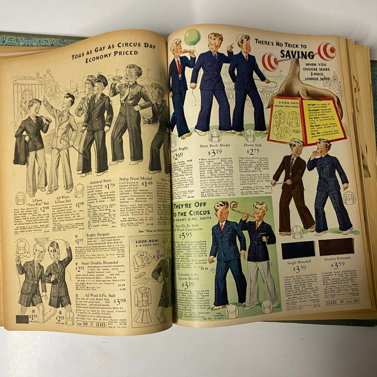 Boys' suits and fashion styles presented in the 1939 Sears, Roebuck and Company Spring and Summer Hardcover Catalog, featuring options for boys' formal wear.