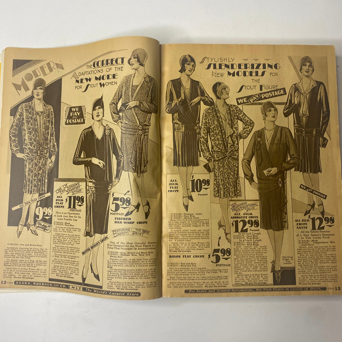 1929 Sears, Roebuck and Co. Spring and Summer Catalog showcasing stylish dresses for youthful figures, including prices and fashion details.