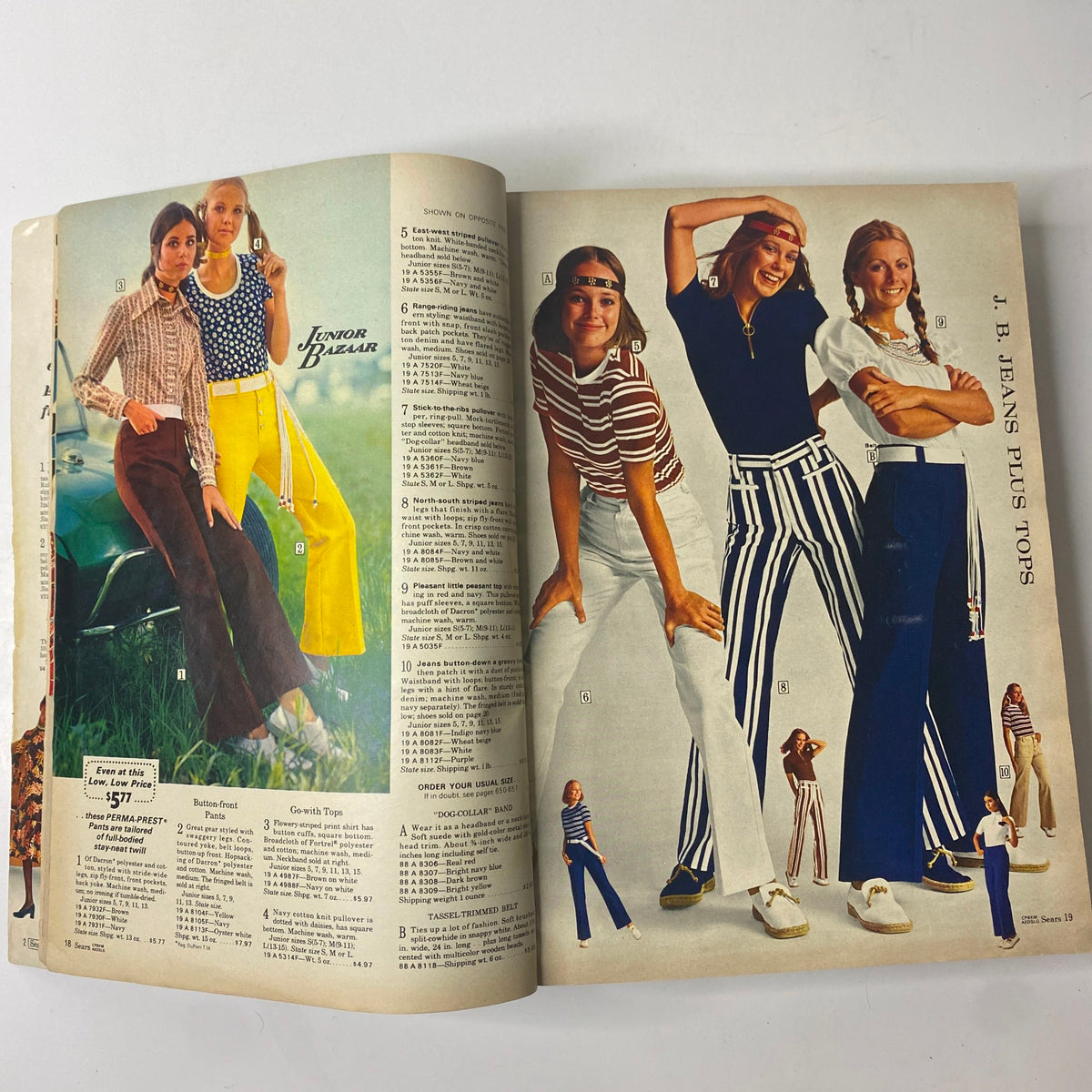 Another inside page of the 1971 Sears Roebuck and Co. Spring and Summer Catalog displaying women's denim and stylish outfits.