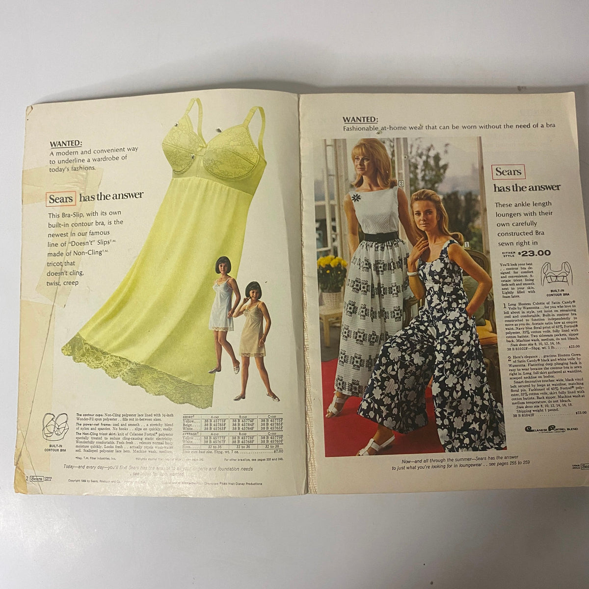 Interior pages of the 1969 Sears Roebuck and Co. Spring and Summer Catalog displaying various stylish women's undergarments.