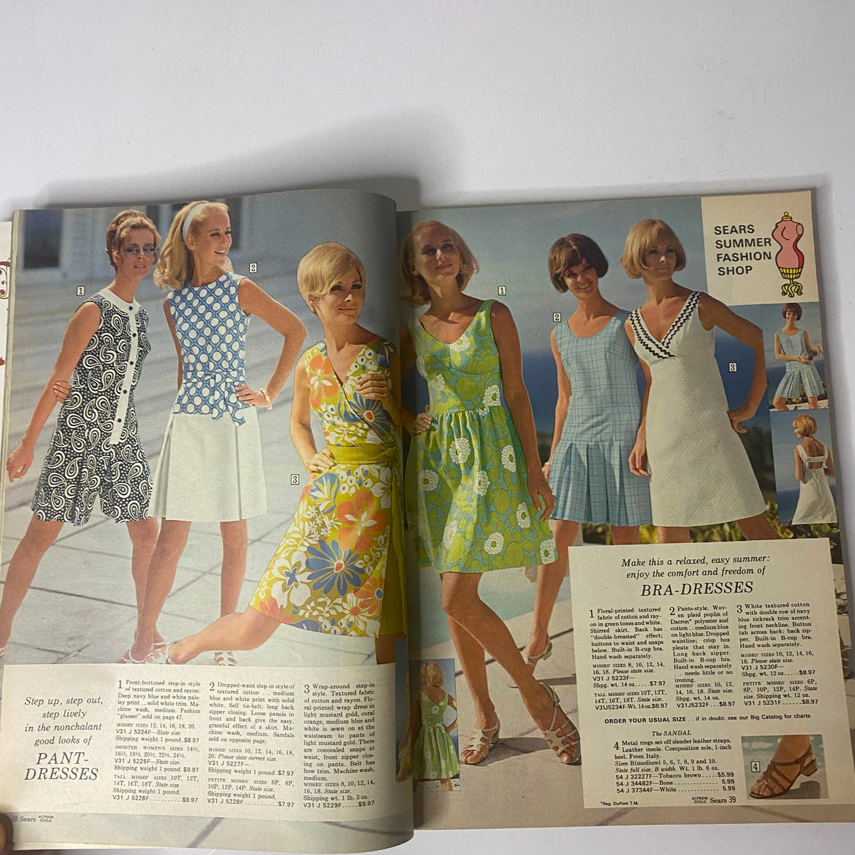 1969 Sears Roebuck and Co. Summer Catalog page featuring a variety of summer dresses for women, showcasing popular styles and patterns from the era.