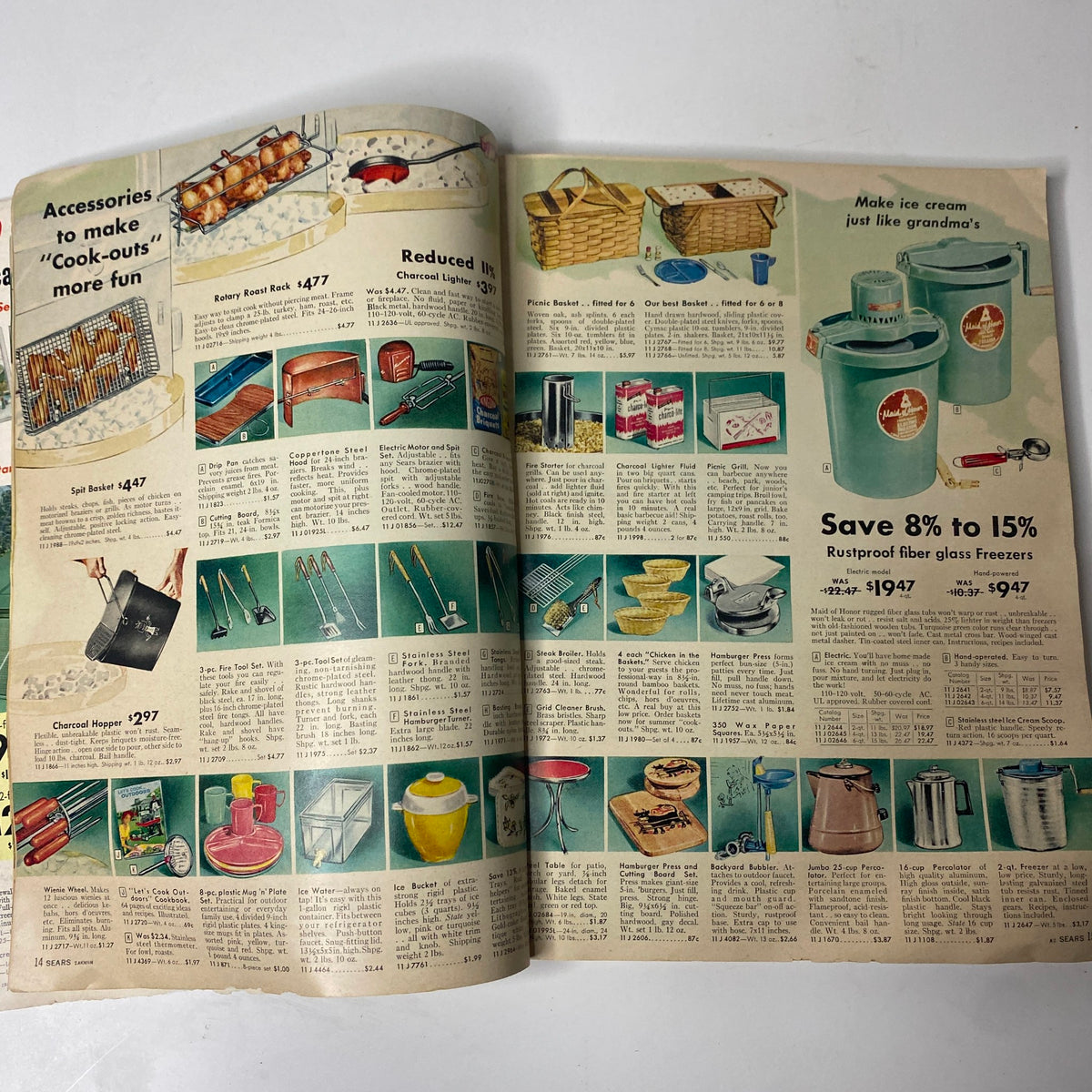 1959 Sears Roebuck and Co. Summer Sale Book Catalog emphasizing outdoor cooking accessories and picnic essentials for summer gatherings.