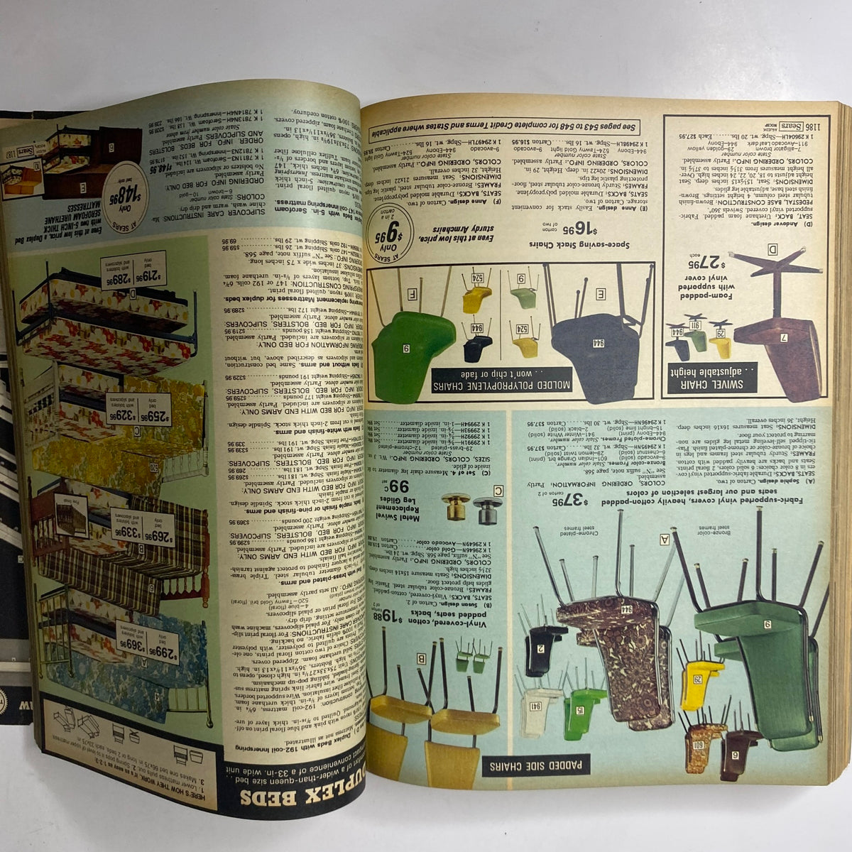 Interior pages of the 1976 Sears Spring and Summer Catalog featuring various styled chairs and furniture items with prices.