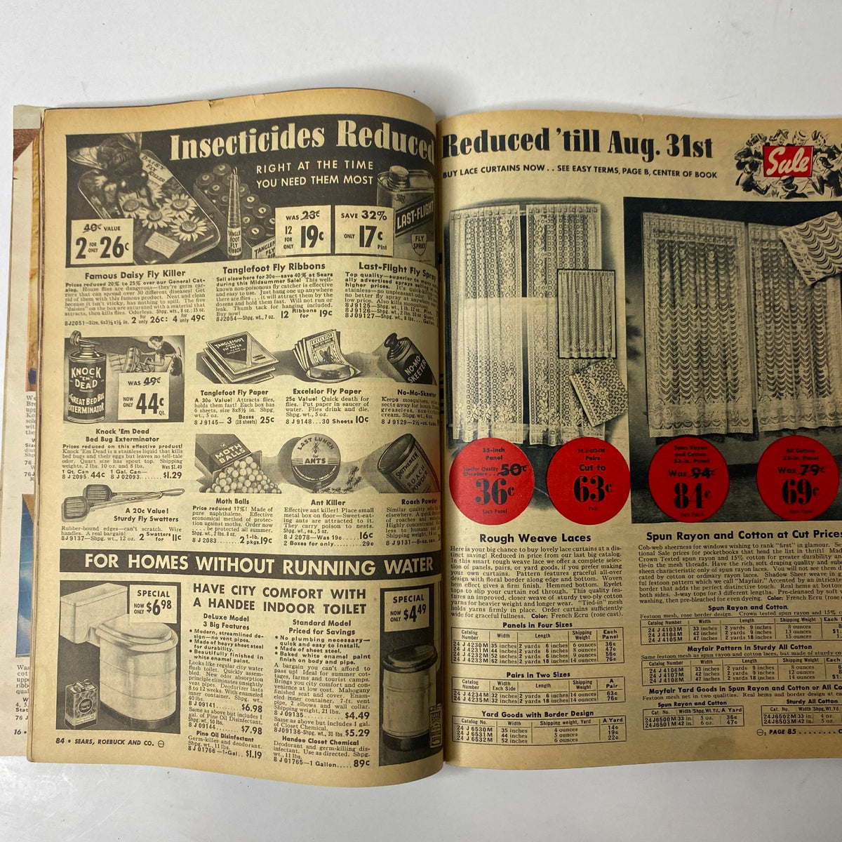 Interior page from the 1941 Sears Midsummer Sale Catalog featuring household and gardening items, including insecticides and lace curtains on sale.