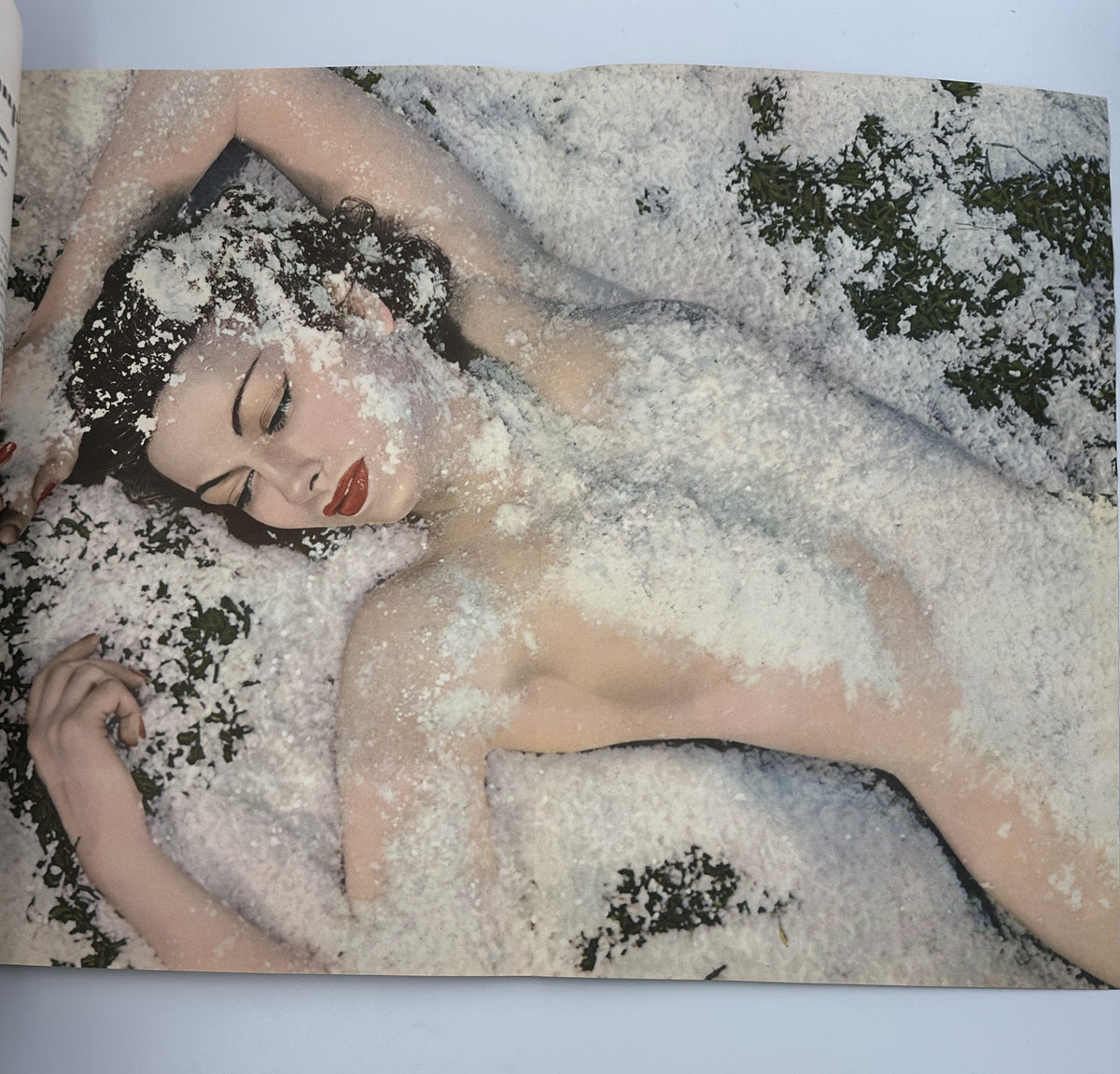 Esquire Magazine January 1942 Varga Esky Galatea Mickey Mouse Cover w Pinup; A beautiful pinup model reclining in snow, showcasing artistic mid-century photography.