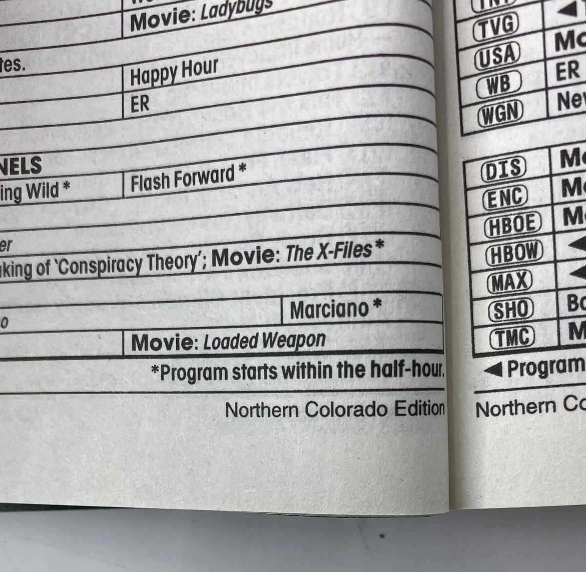 Page from TV Guide Magazine May 15, 1999 featuring television listings and movie titles including 'Loaded Weapon' and 'The X-Files'.