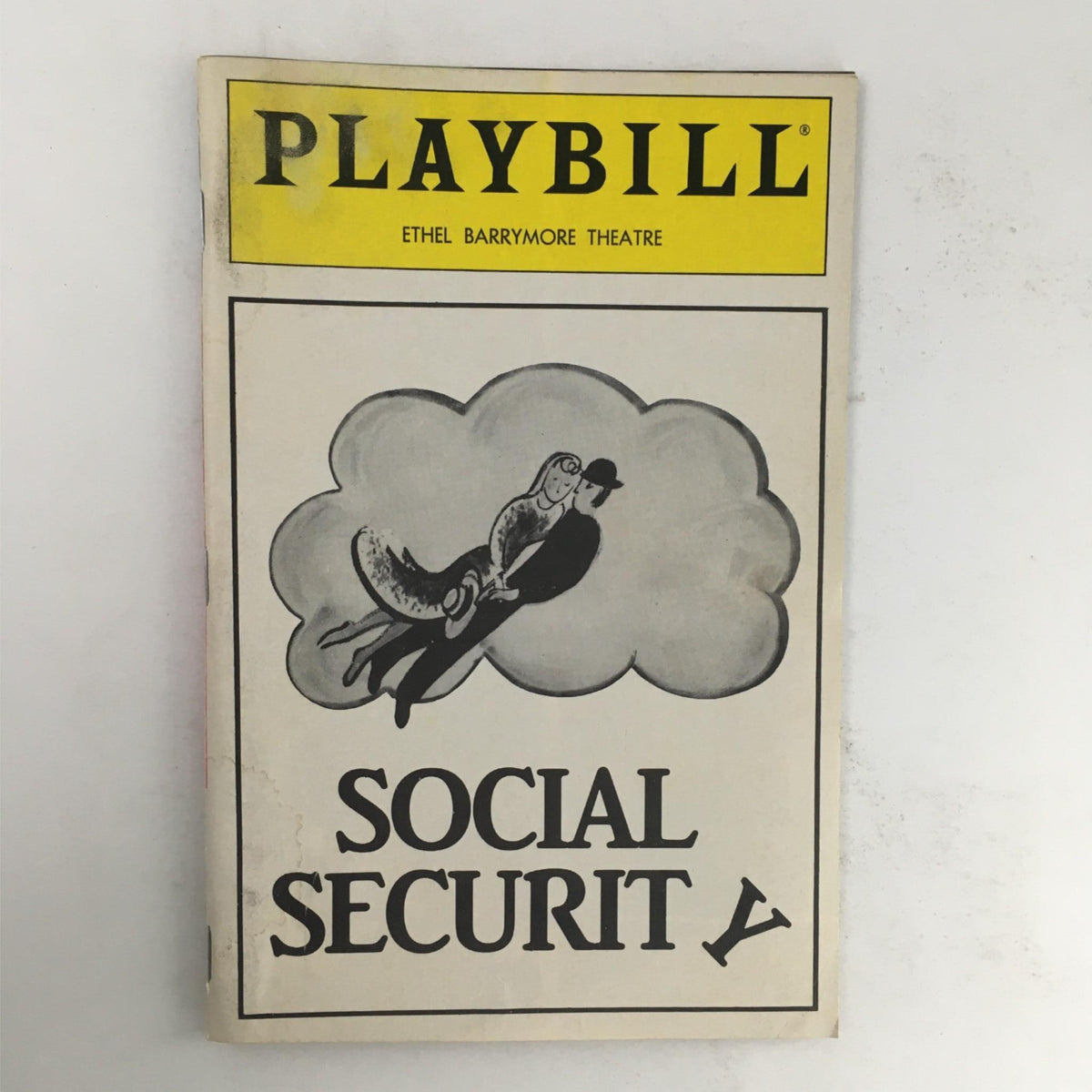 1987 Playbill for the comedy 'Social Security' by Andrew Bergman, directed by Mike Nichols, featuring the Ethel Barrymore Theatre logo and unique cover design.