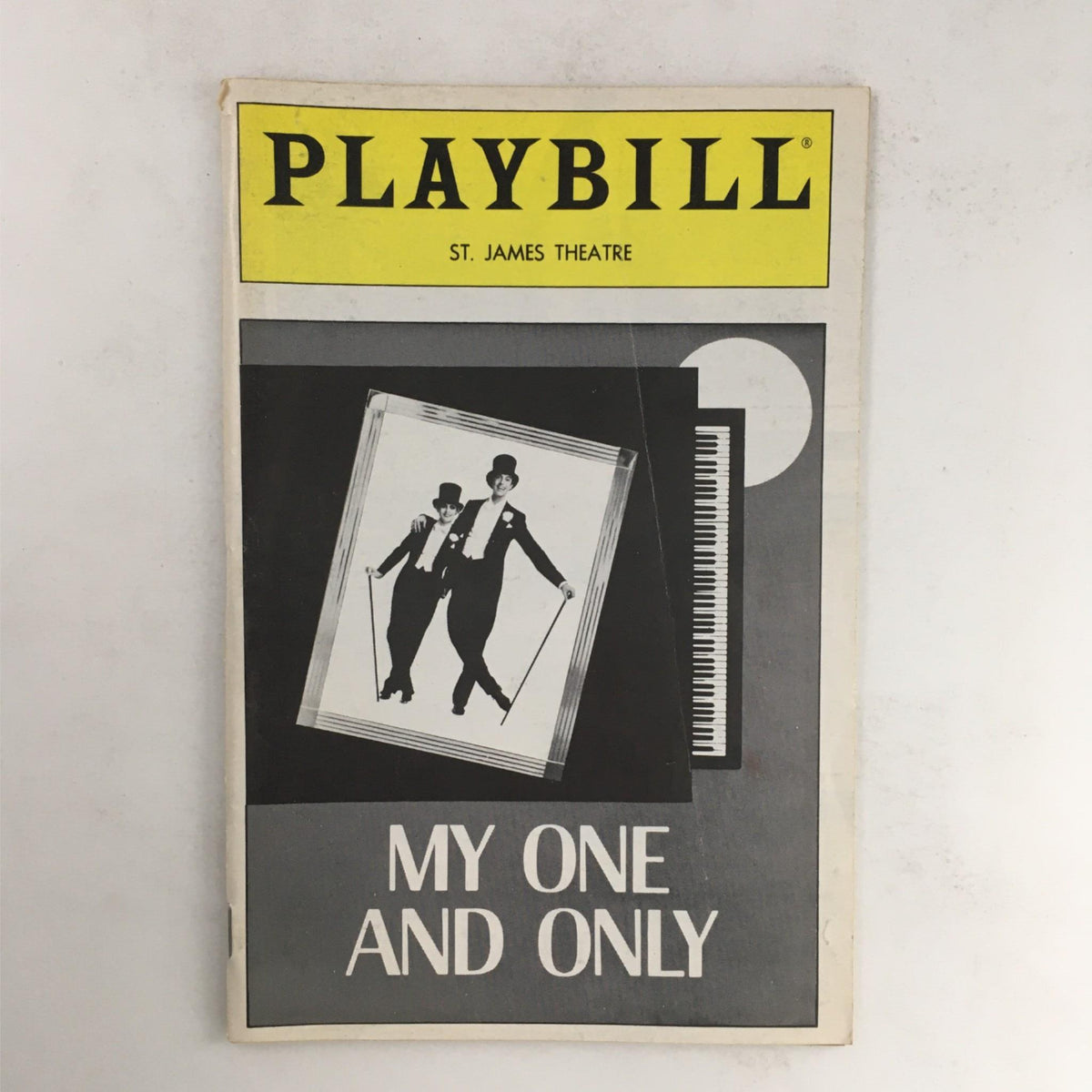 Playbill for 'My One And Only' by Irsha & George Gershwin at St. James Theatre featuring iconic black and white imagery and bold yellow title.