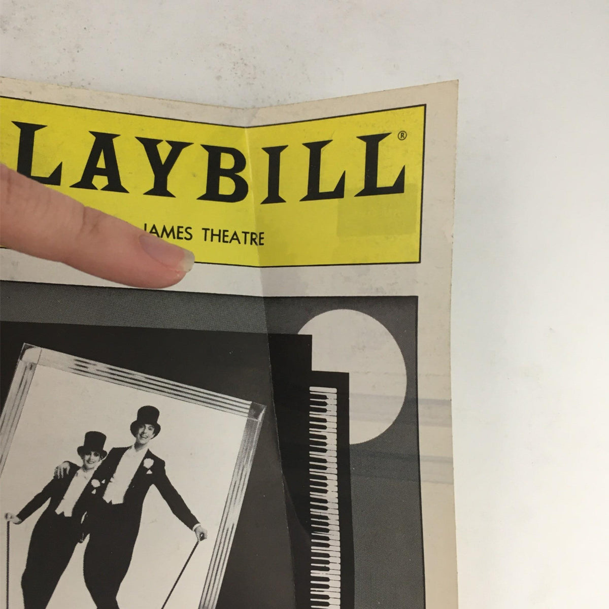 Close-up view of the Playbill for 'My One And Only' by Irsha & George Gershwin, featuring the St. James Theatre logo and artistic design, showcasing musical theatre history.
