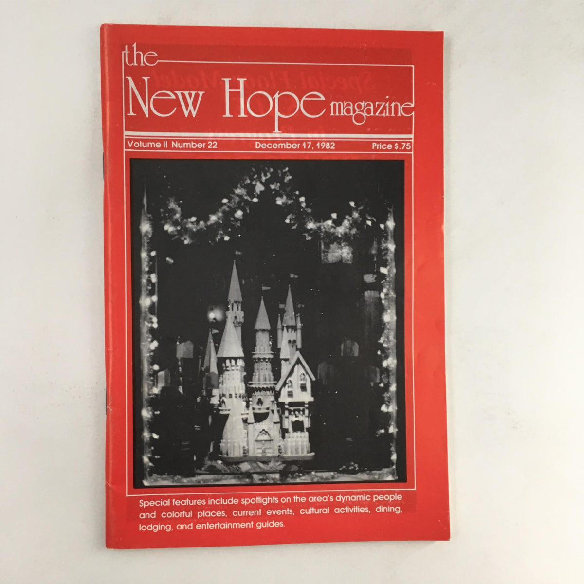 Cover of The New Hope Magazine December 17, 1982 Volume II Number 22 featuring a colorful design and a photo of a miniature replica of Bavarian Castle.