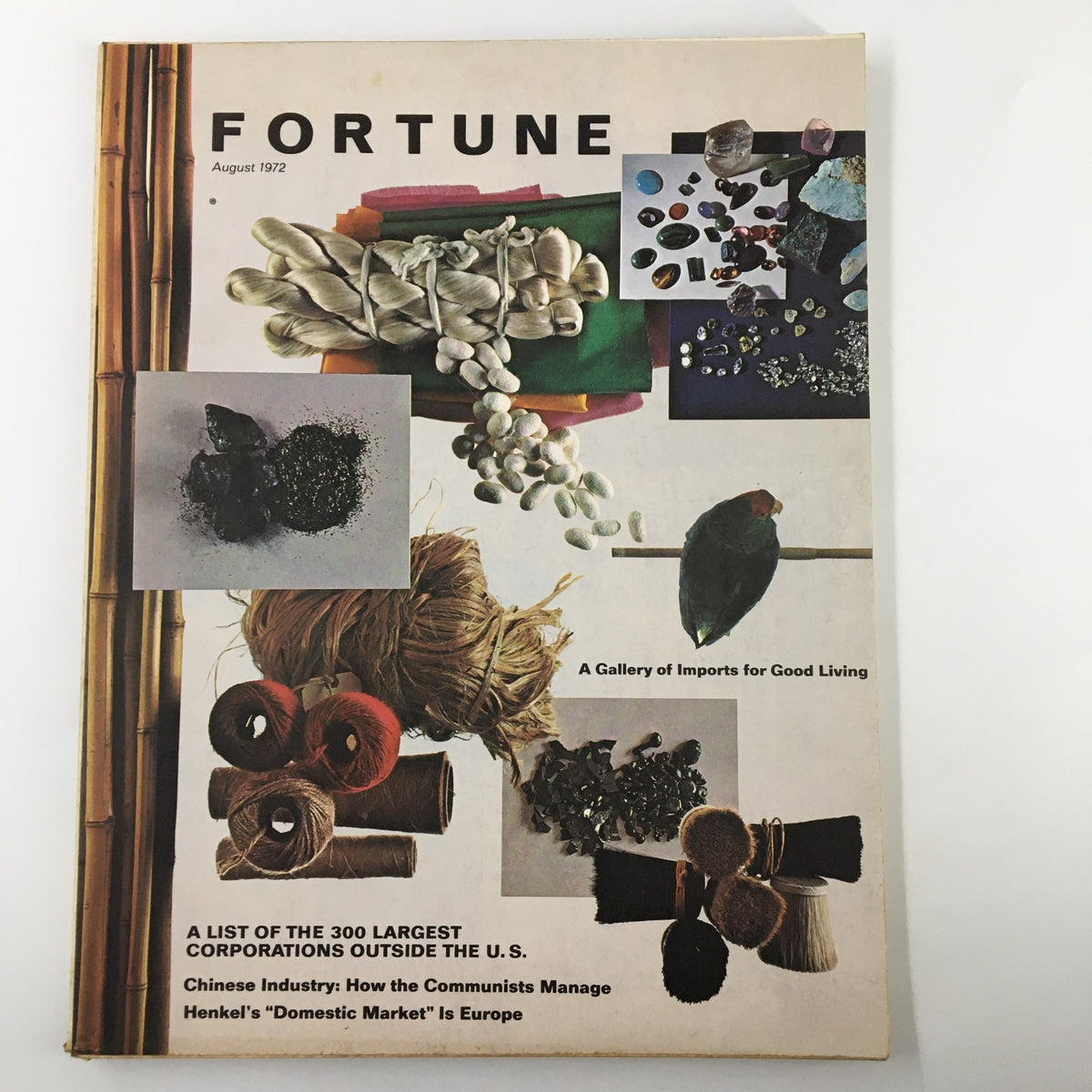 Cover of Fortune Magazine from August 1972, featuring a collage of items including natural products and colorful materials, highlighting Henkel's domestic market focus in Europe.