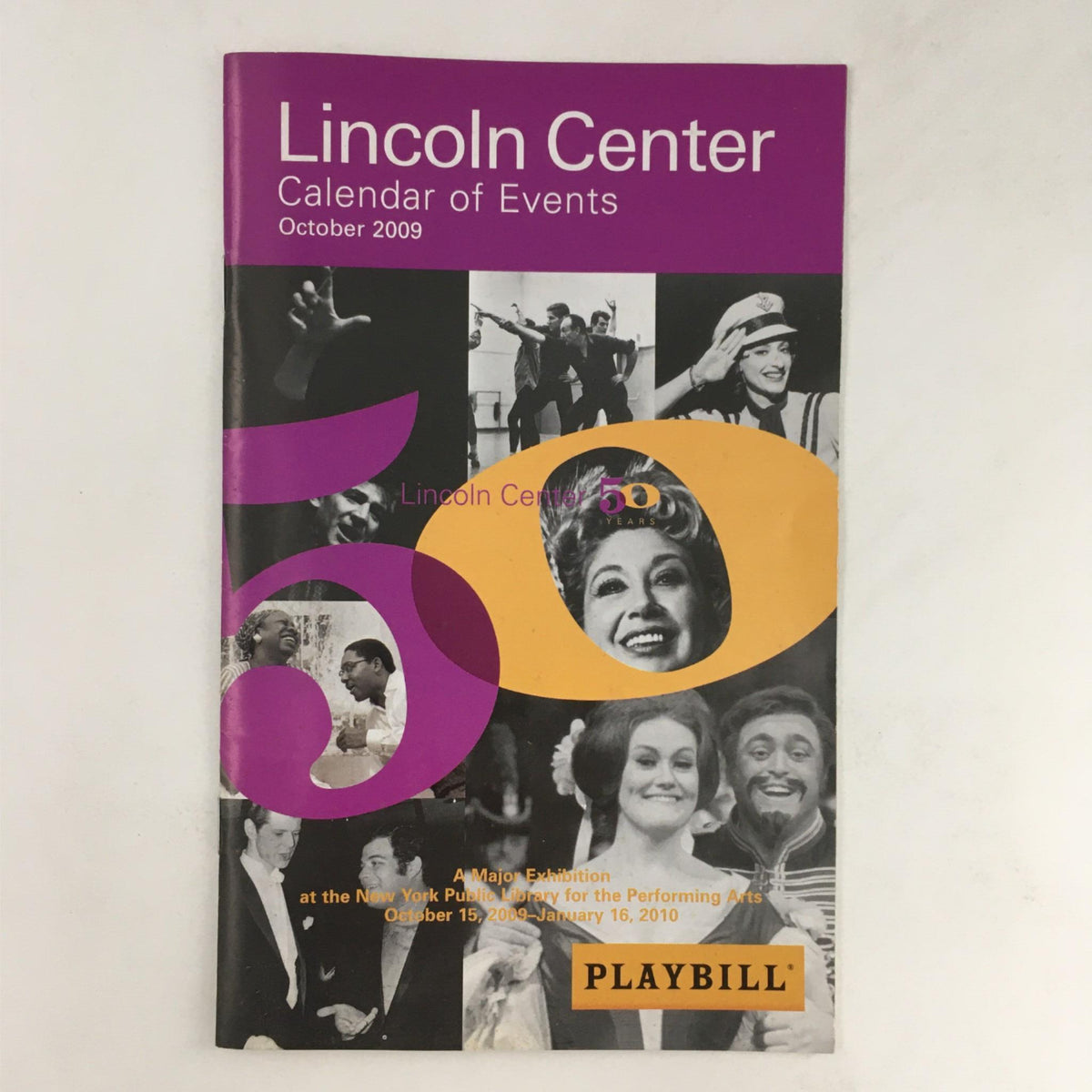 2009 Playbill Lincoln Center Calendar of Events cover featuring a vibrant design with images related to performances, showcasing the calendar period from October 2009 to January 2010.