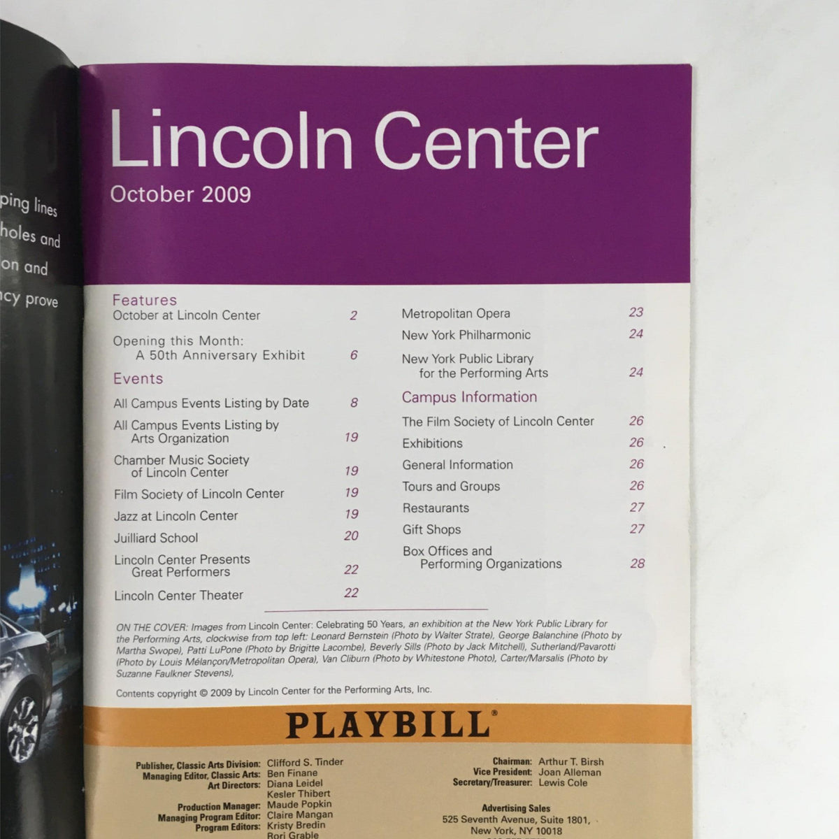 2009 Playbill Lincoln Center Calendar of Events for October 2009 featuring a detailed schedule and highlights of performances at Lincoln Center, New York, showcasing events like opera and theater.