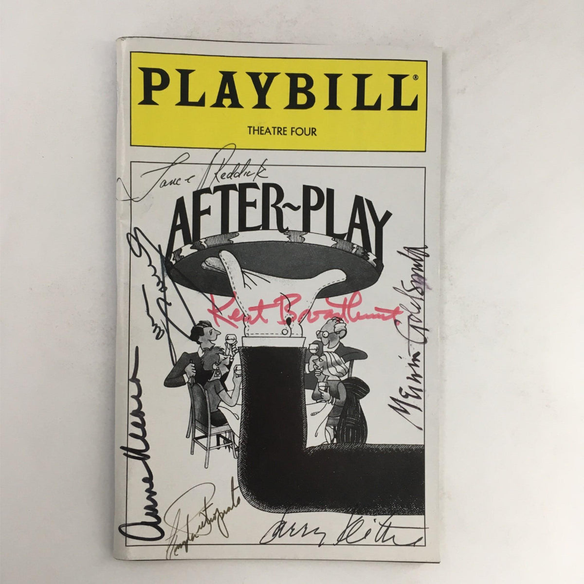 1996 Playbill After-Play autographed by Anne Meara, featuring signatures of notable performers. This collectible from David Saint Theatre Four is in very good condition, showcasing the essence of theatrical history.