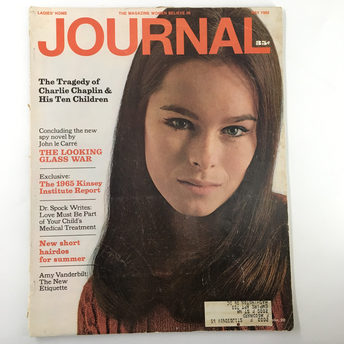 Ladies' Home Journal Magazine May 1965 cover featuring a young woman, highlighting the story on Charlie Chaplin and his ten children, along with various articles from the era.