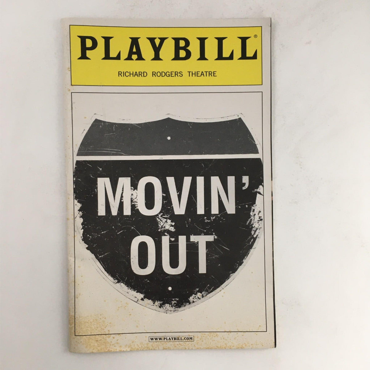 2003 Playbill for Movin' Out by Twyla Tharp and Billy Joel, featuring the iconic logo at Richard Rodgers Theatre.