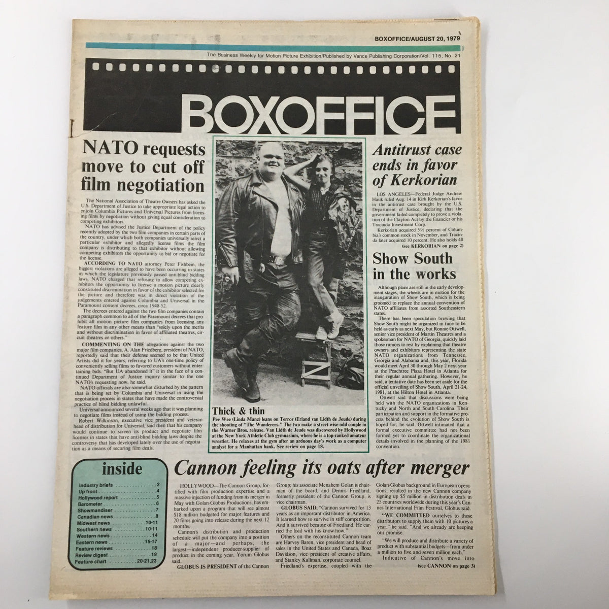 Cover of Box Office Magazine dated August 20, 1979, featuring a notable article about film negotiations and a picture of actors Linda Manz and Erland van Lidth de Jeude.