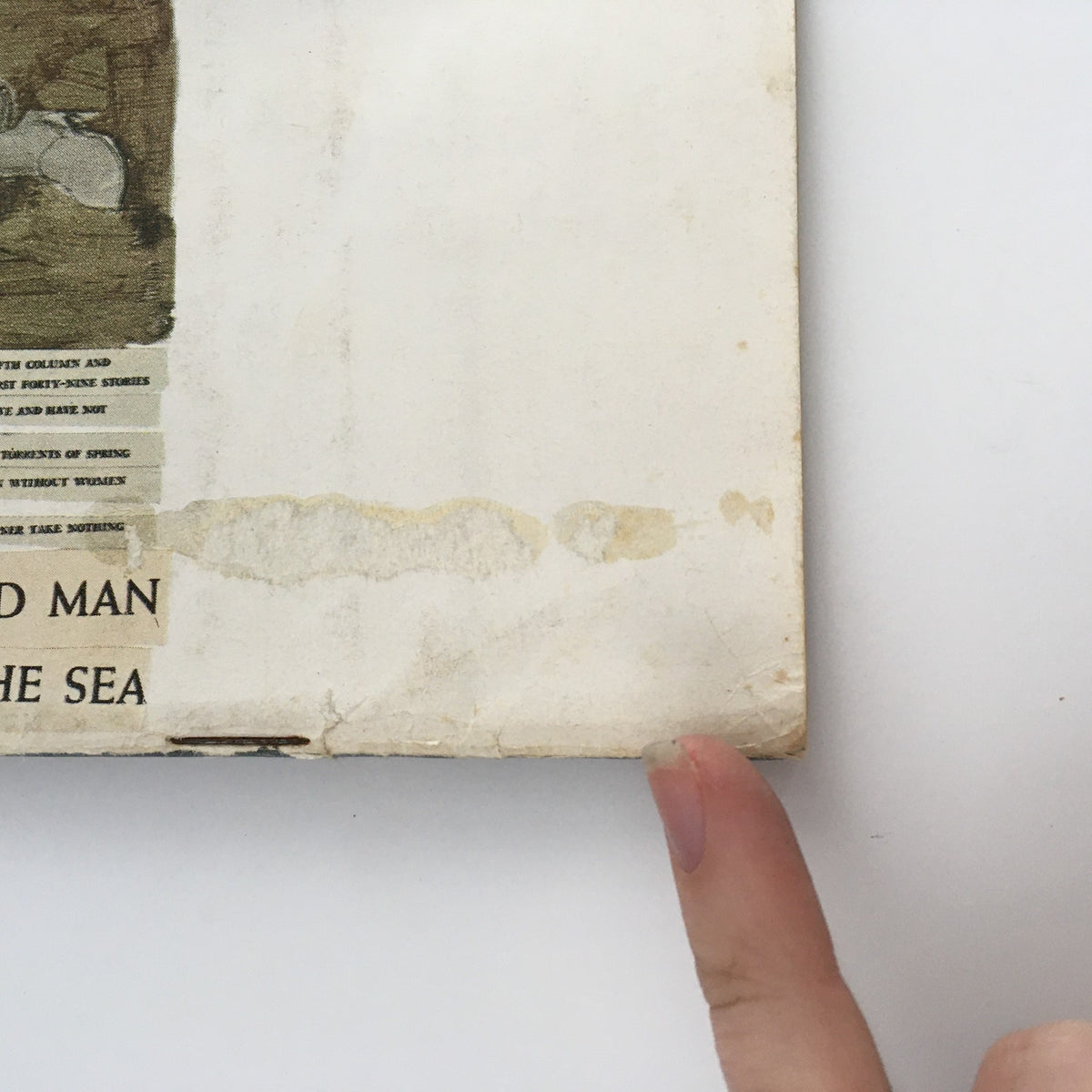 Back cover image of The Saturday Evening Post March 12 1966, showing minor wear and the title 'The Old Man and the Sea' by Hemingway, framed with a classic design.
