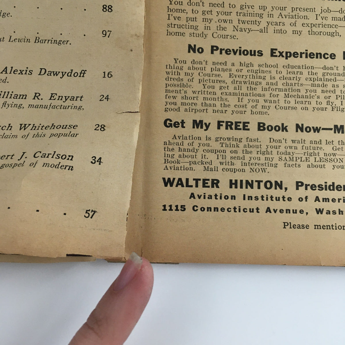 Close-up of a page from Air Trails Magazine July 1938 discussing aviation education opportunities.